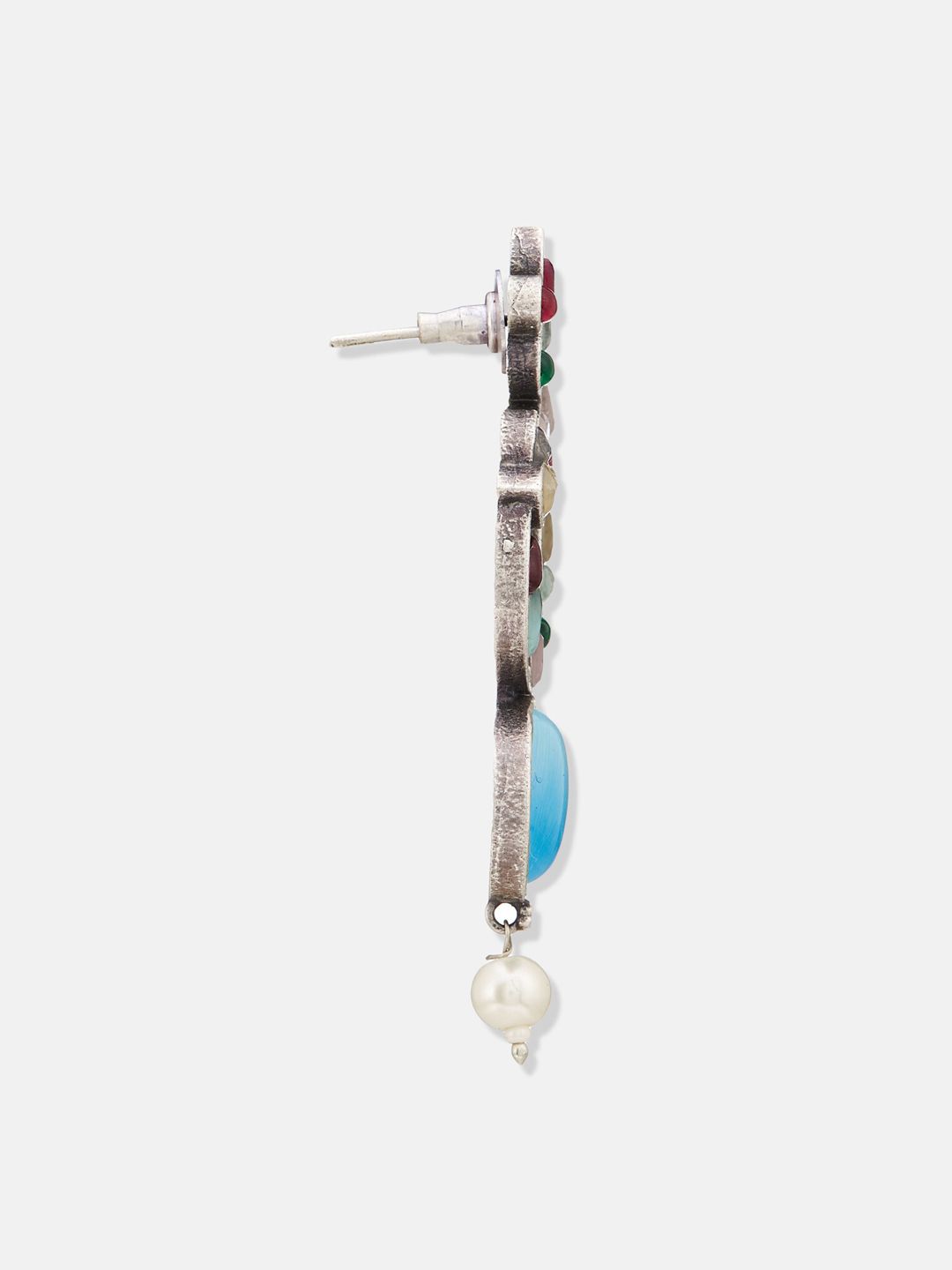 ATIBELLE Silver-Plated Kundan-Studded Contemporary Drop Earrings