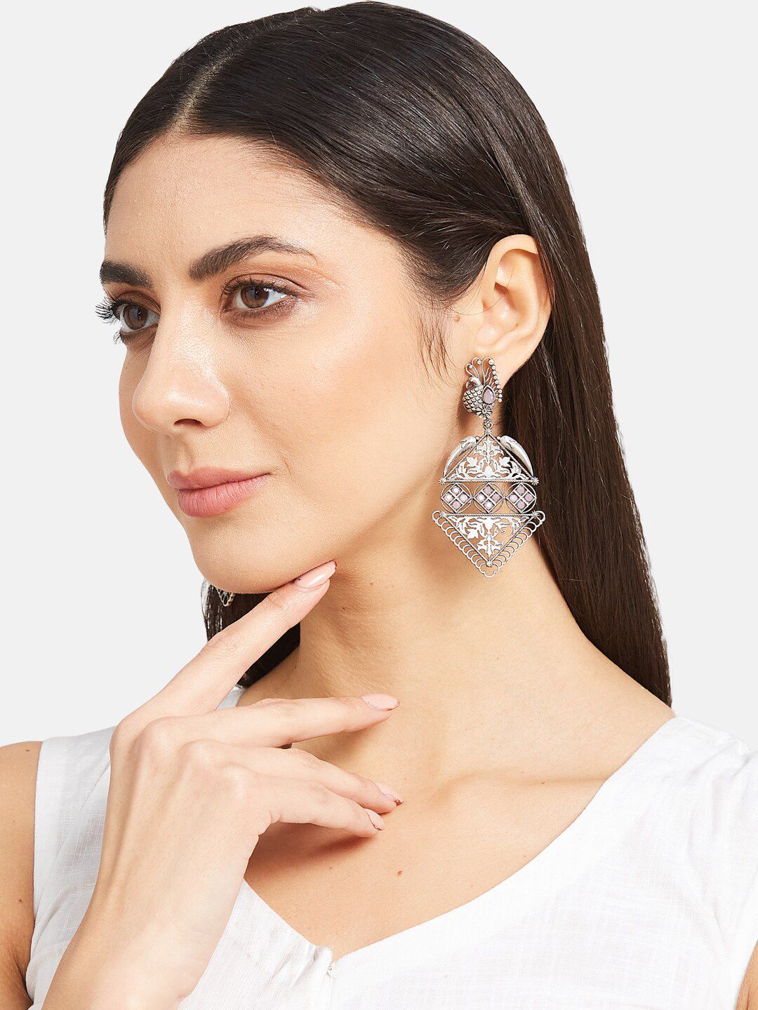 ATIBELLE Silver Plated Contemporary Jhumkas