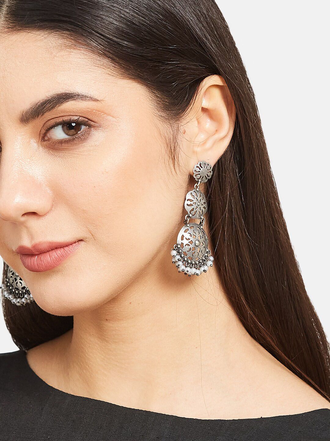 ATIBELLE Silver Plated Contemporary Chandbalis