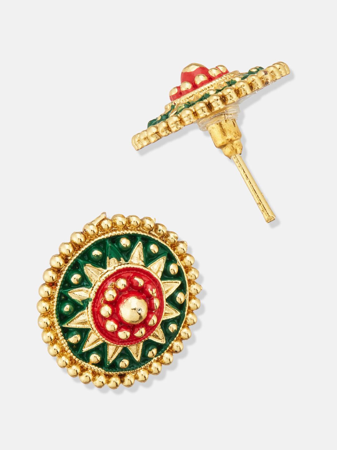 ATIBELLE Set Of 2 Gold Plated Meenakari Floral Shaped Studs Earrings
