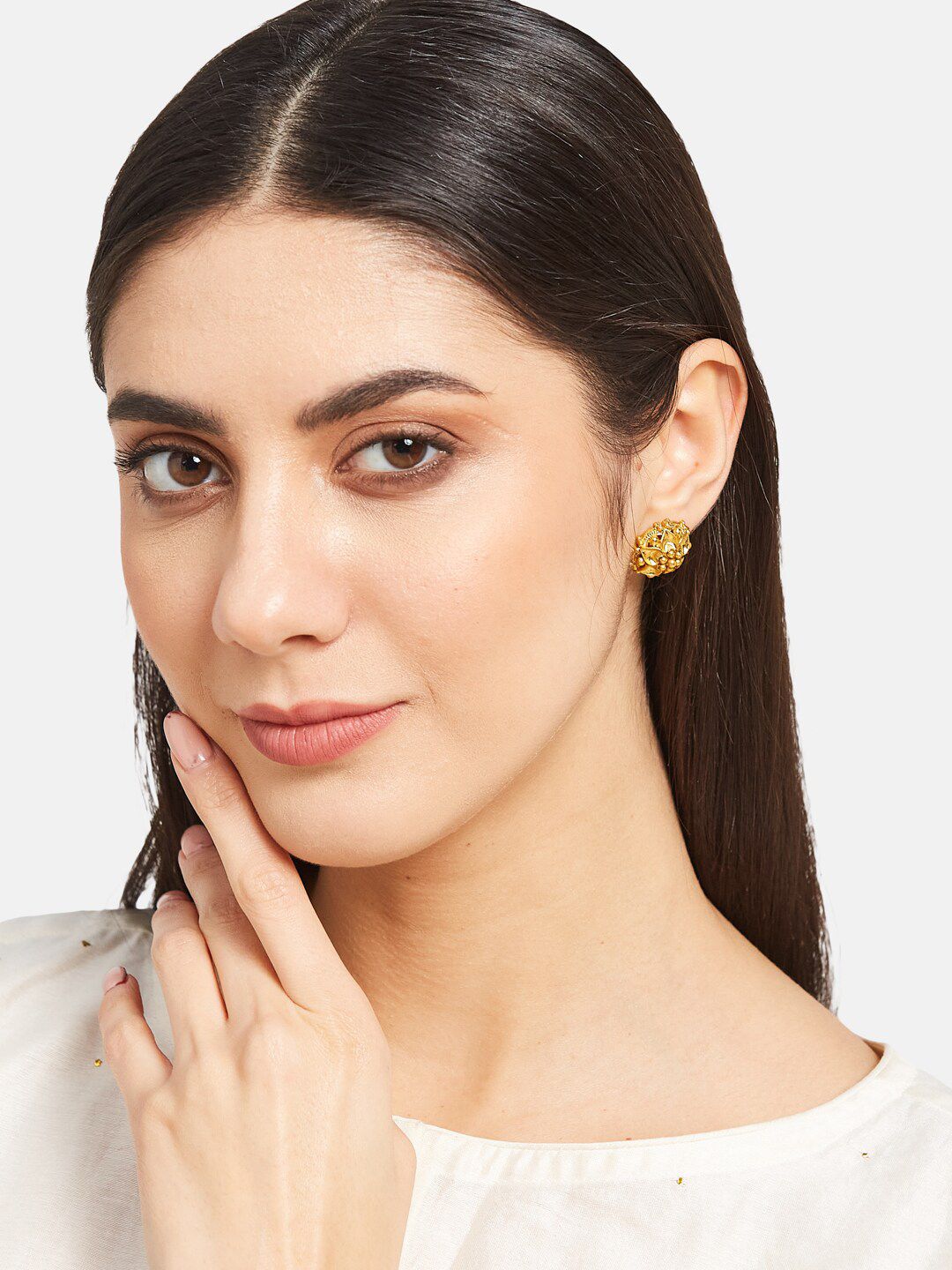 ATIBELLE Set Of 2 Gold Plated Meenakari Floral Shaped Studs Earrings