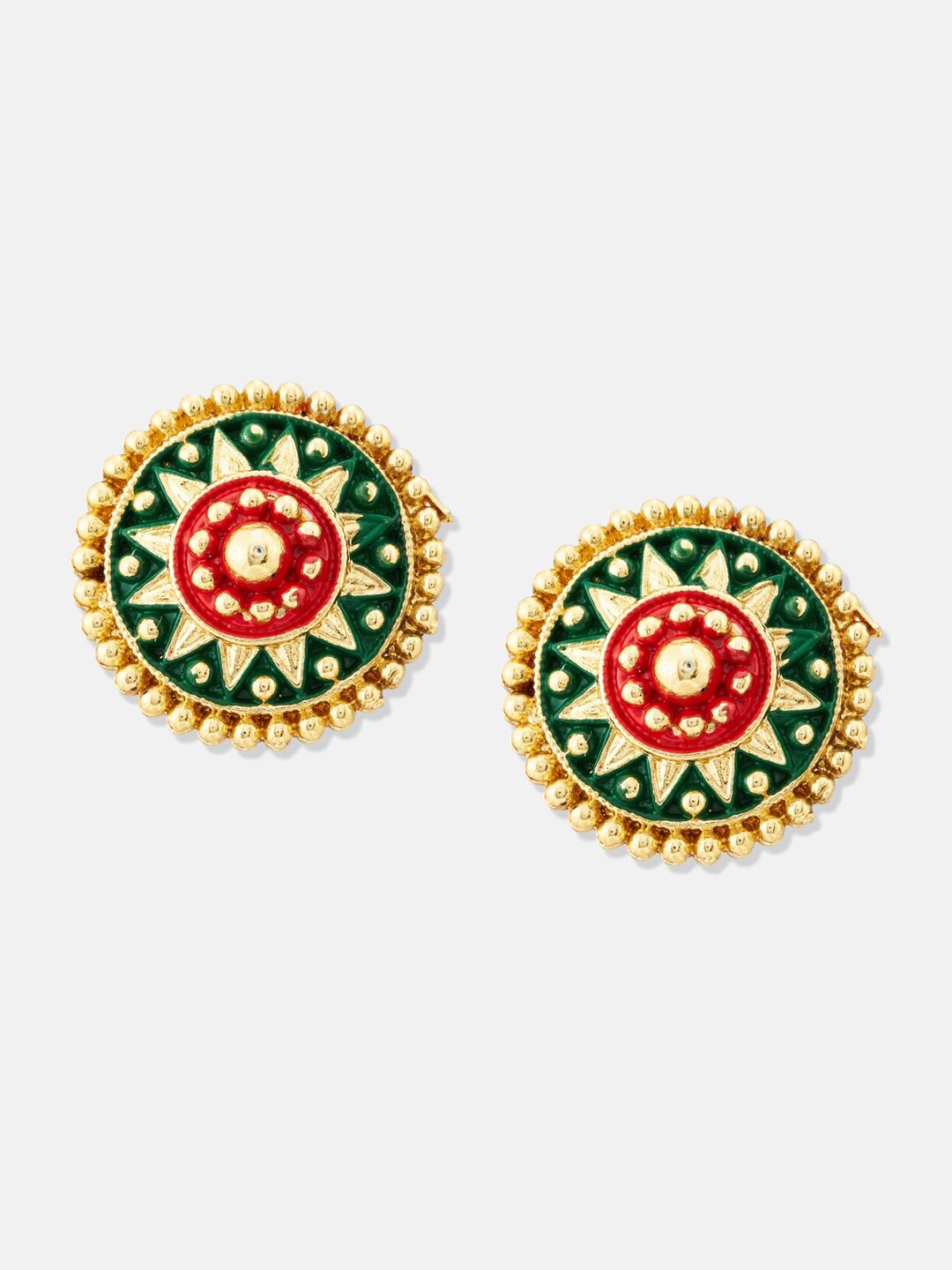 ATIBELLE Set Of 2 Gold Plated Meenakari Floral Shaped Studs Earrings