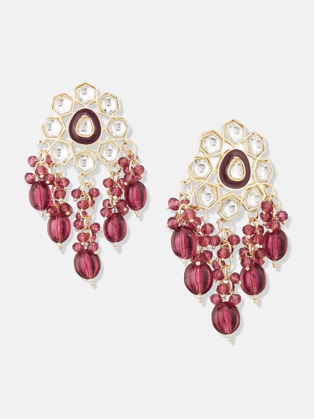 ATIBELLE Gold-Plated Kundan-Studded Contemporary Drop Earrings