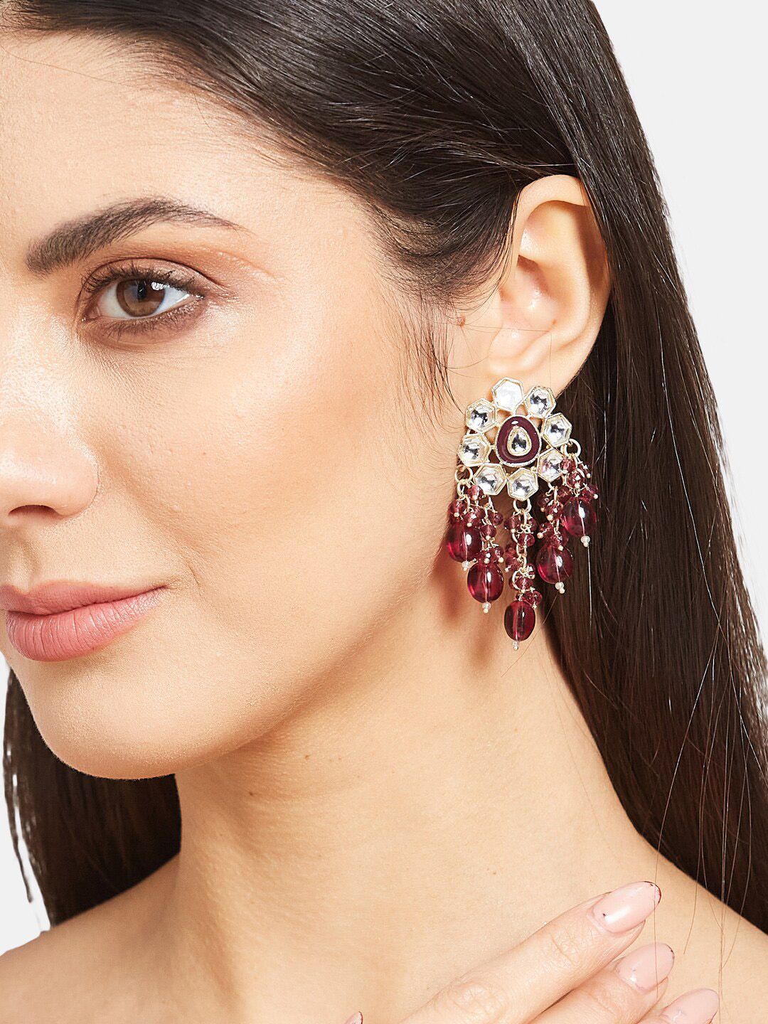 ATIBELLE Gold-Plated Kundan-Studded Contemporary Drop Earrings