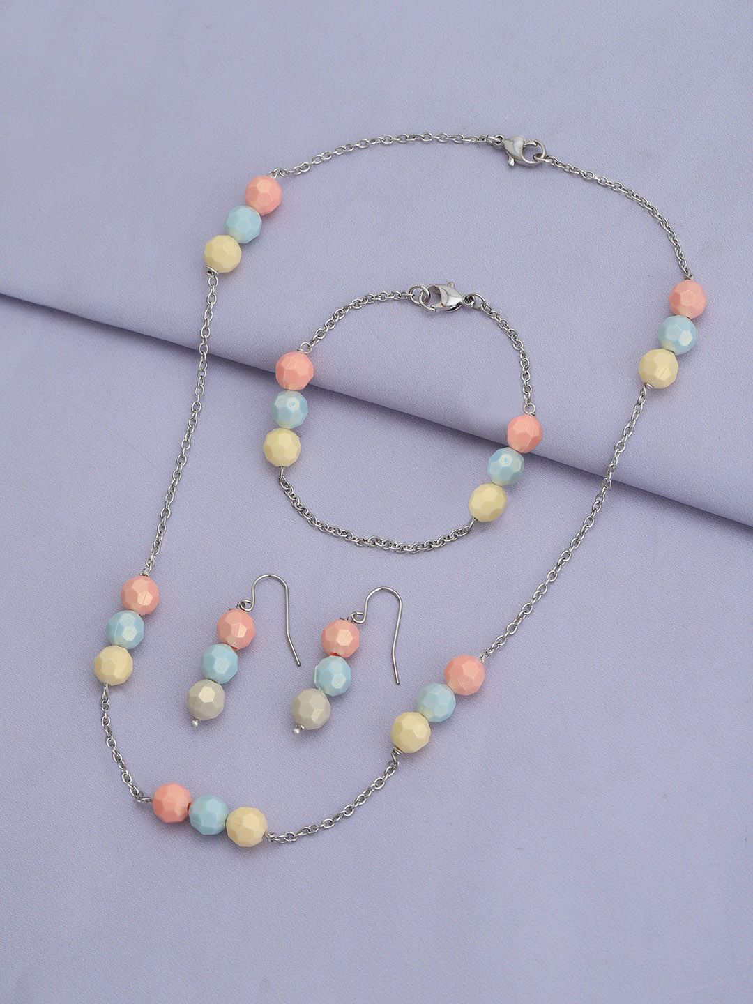 Carlton London Girls Silver-Plated Beaded Jewellery Set