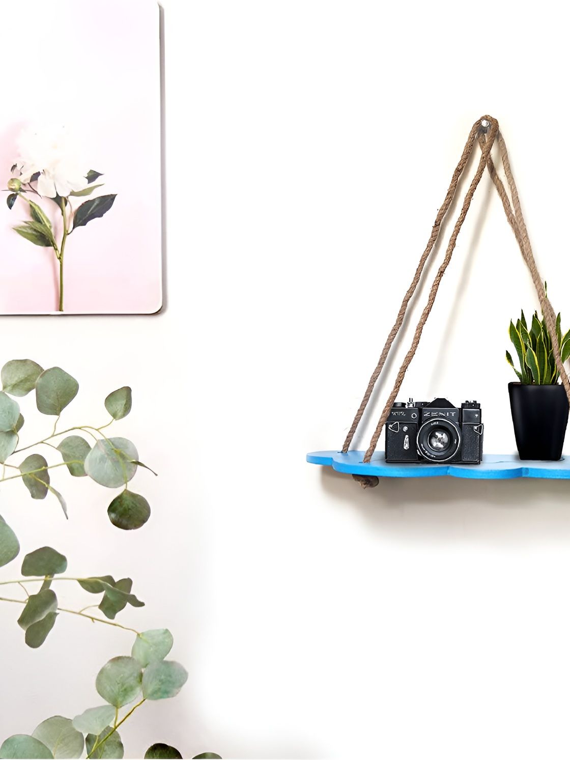 VAH Kya Bat Hai !! Blue & Brown Wooden Wall Hanging Shelf With Jute Rope-image-26