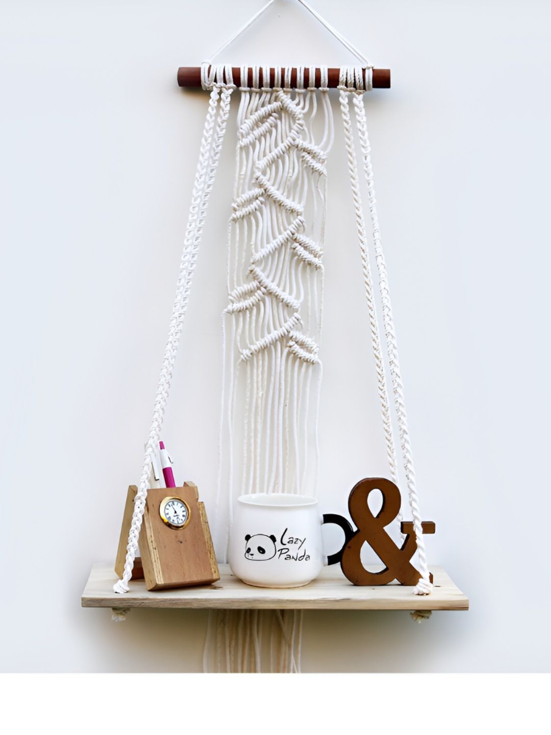 VAH Kya Bat Hai !! White & Brown Macrame Leaves Design Floating Hanging Wall Shelves-image-27