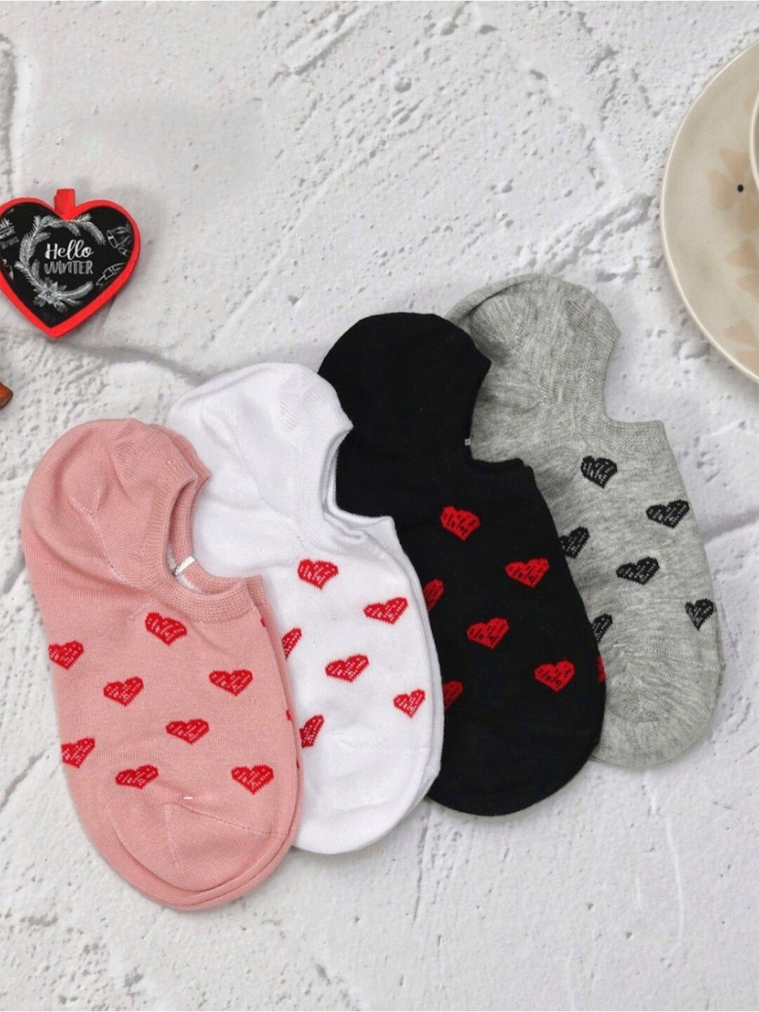 Yellow Bee Girls Pack Of 4 Patterned Cotton Ankle Length Socks-picture-10