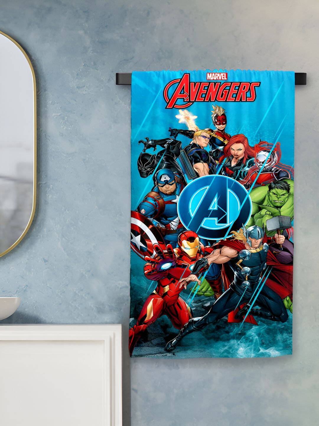 Sassoon Blue & Red Avengers Printed Cotton 380 GSM Bath Towel