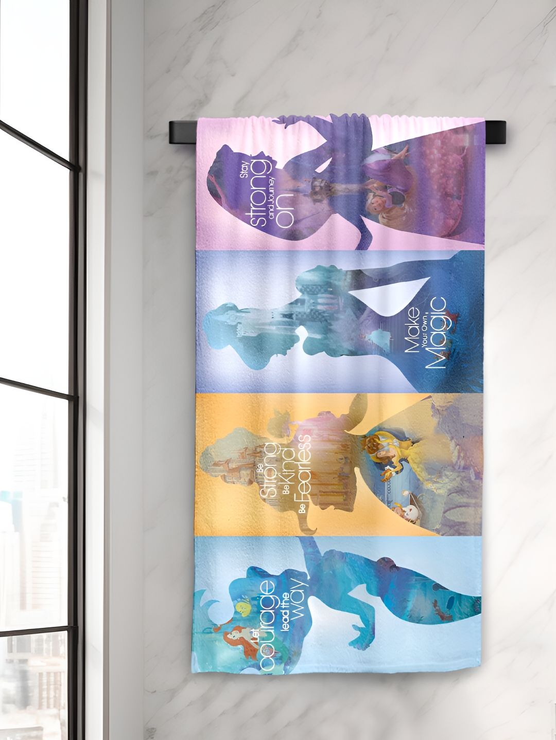 Sassoon Blue & Yellow Princess Printed Cotton 380 GSM Bath Towel-image-12