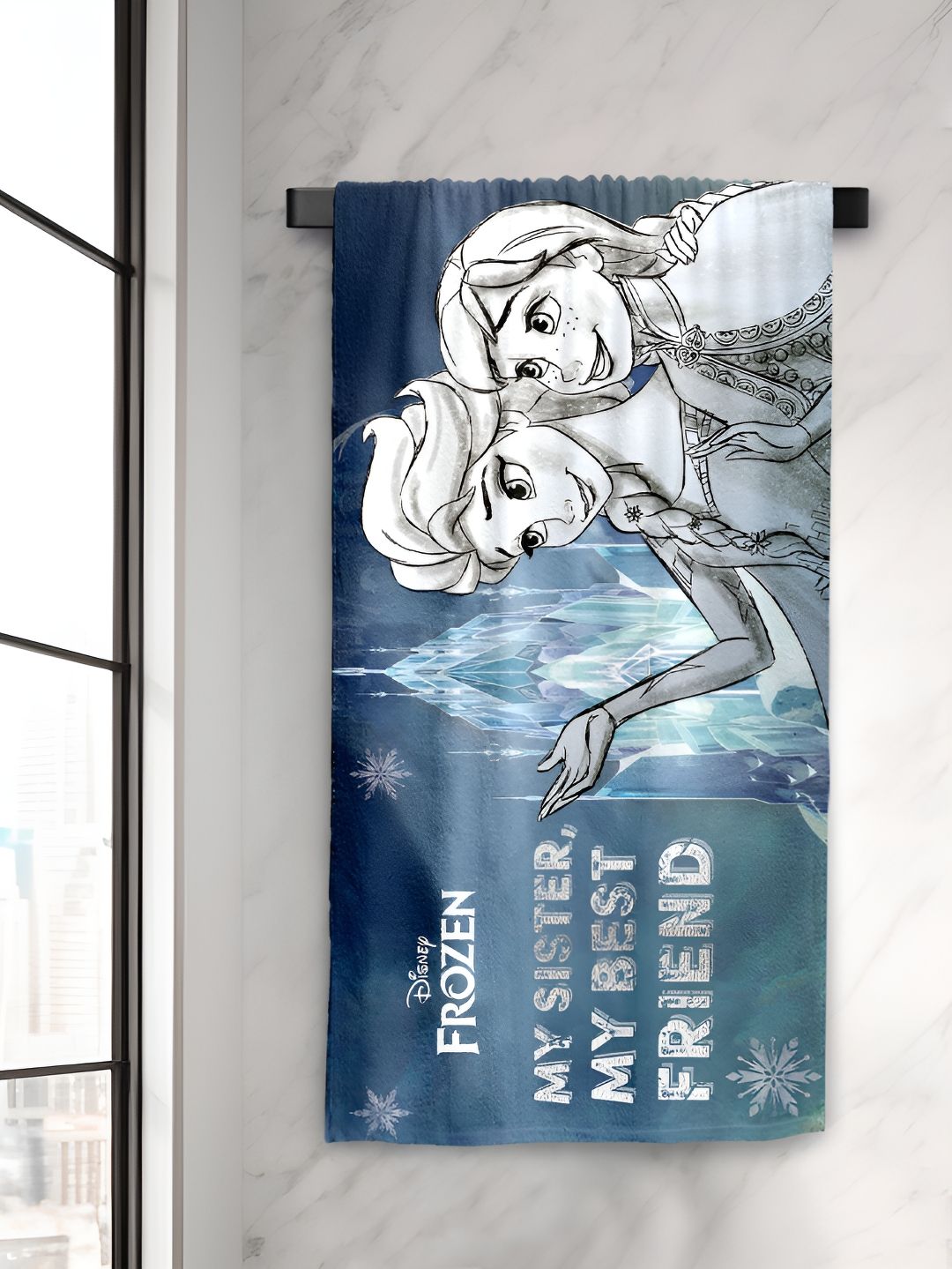 Sassoon Blue & White Frozen Printed Cotton 380 GSM Bath Towel-image-34