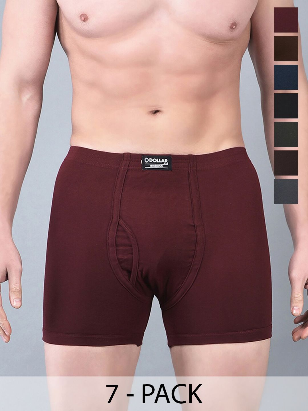 Dollar Bigboss Men Solid Pack of 7 Combed Cotton Plush-Backed Waistband Trunk-picture-31