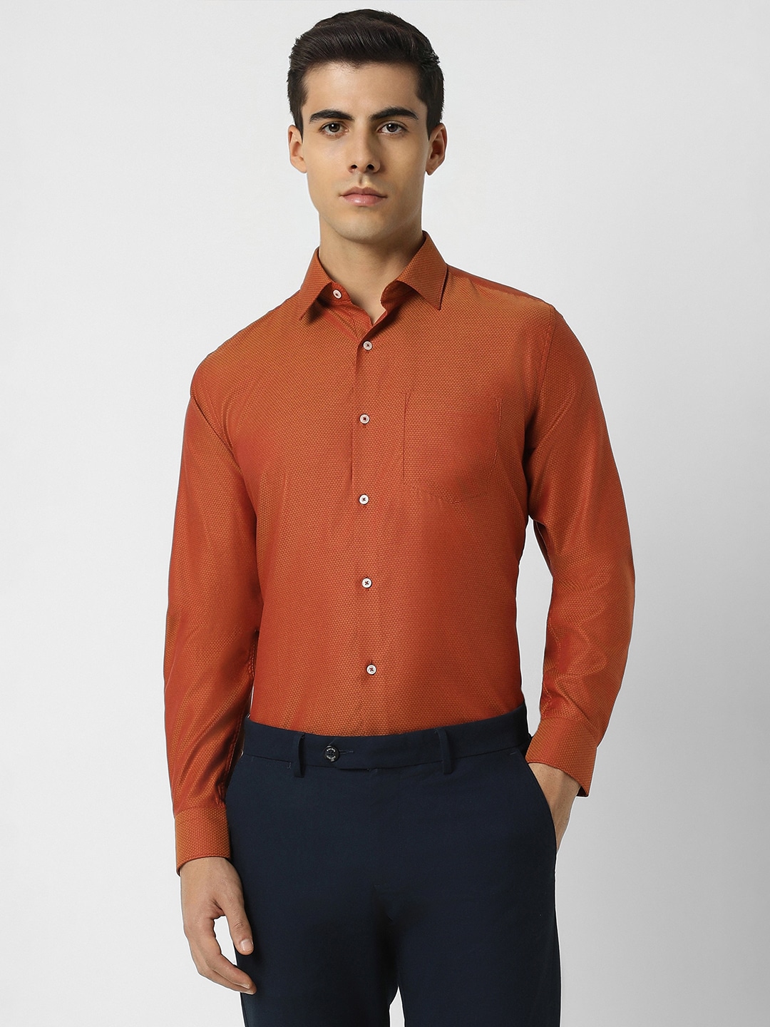 Van Heusen Regular Fit Textured Pure Cotton Formal Shirt