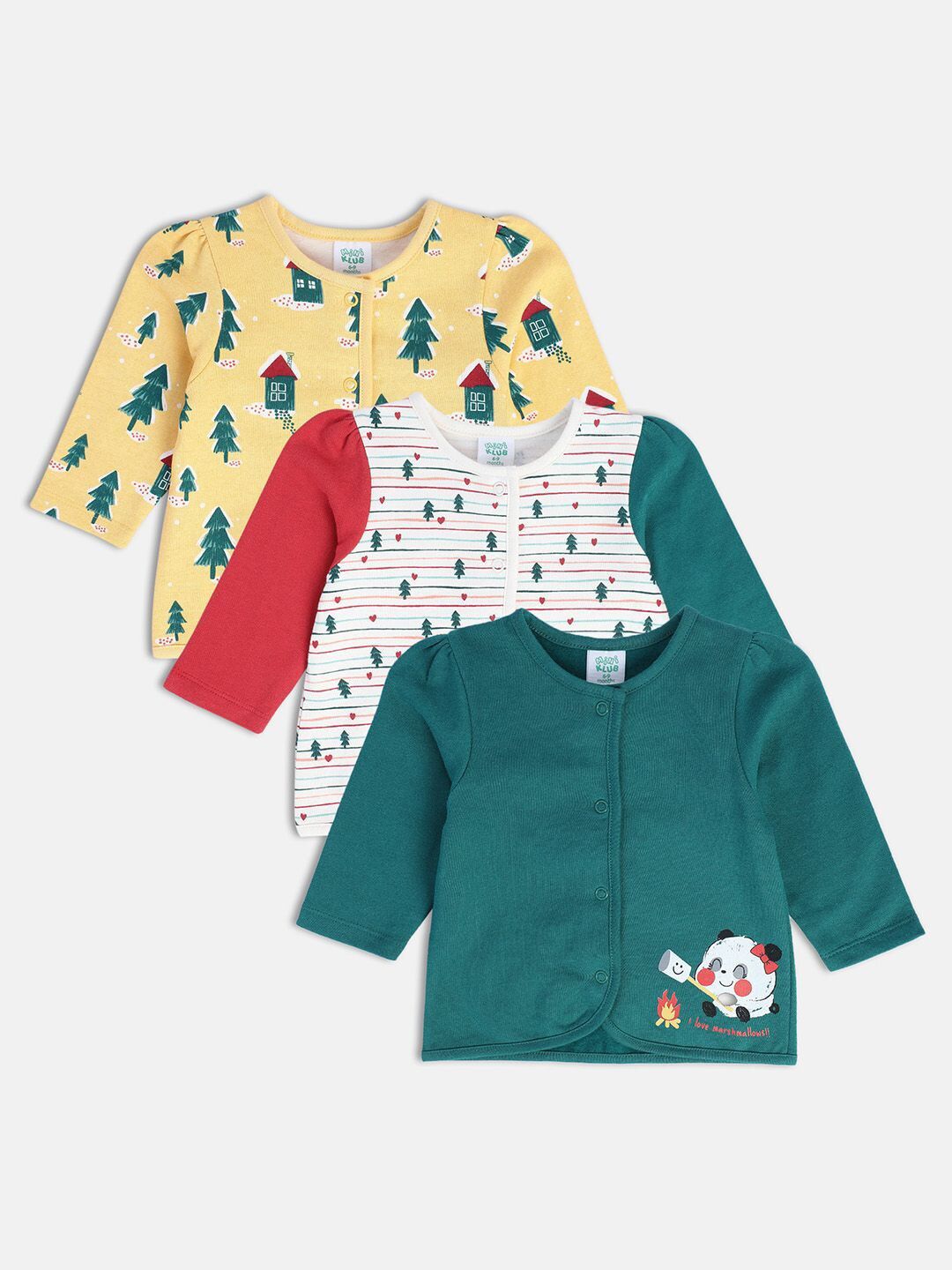 MINI KLUB Infant Girls Pack Of 3 Printed Pure Cotton Jhablas-picture-31