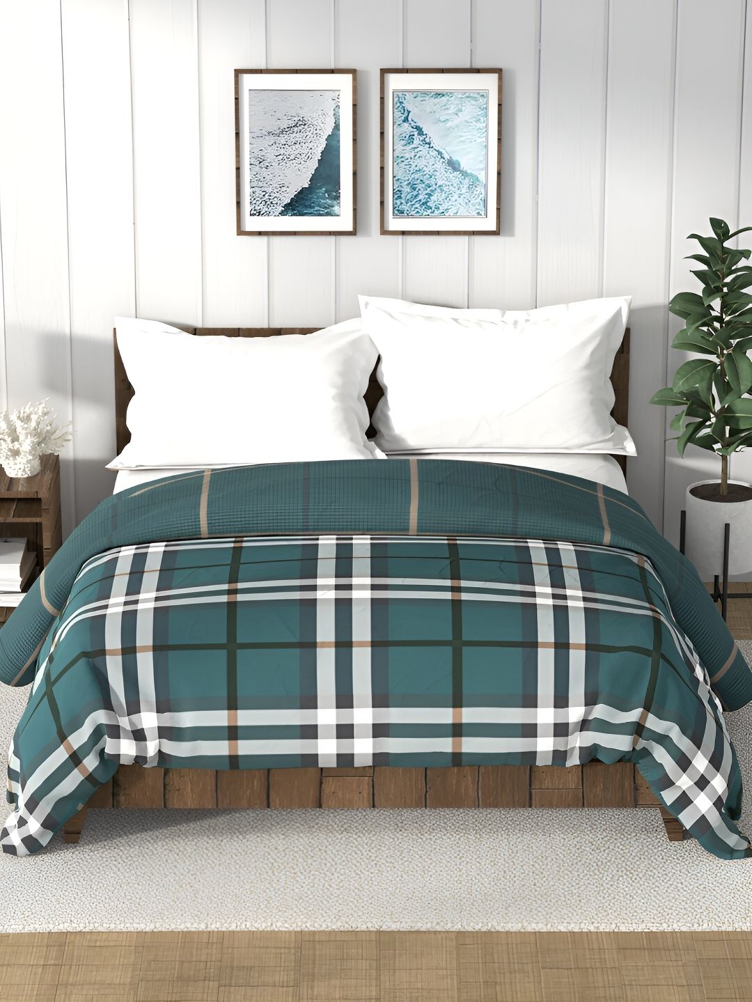 Nautica Bristol Green & White Checked AC Room 150 GSM Double Bed Comforter-picture-13