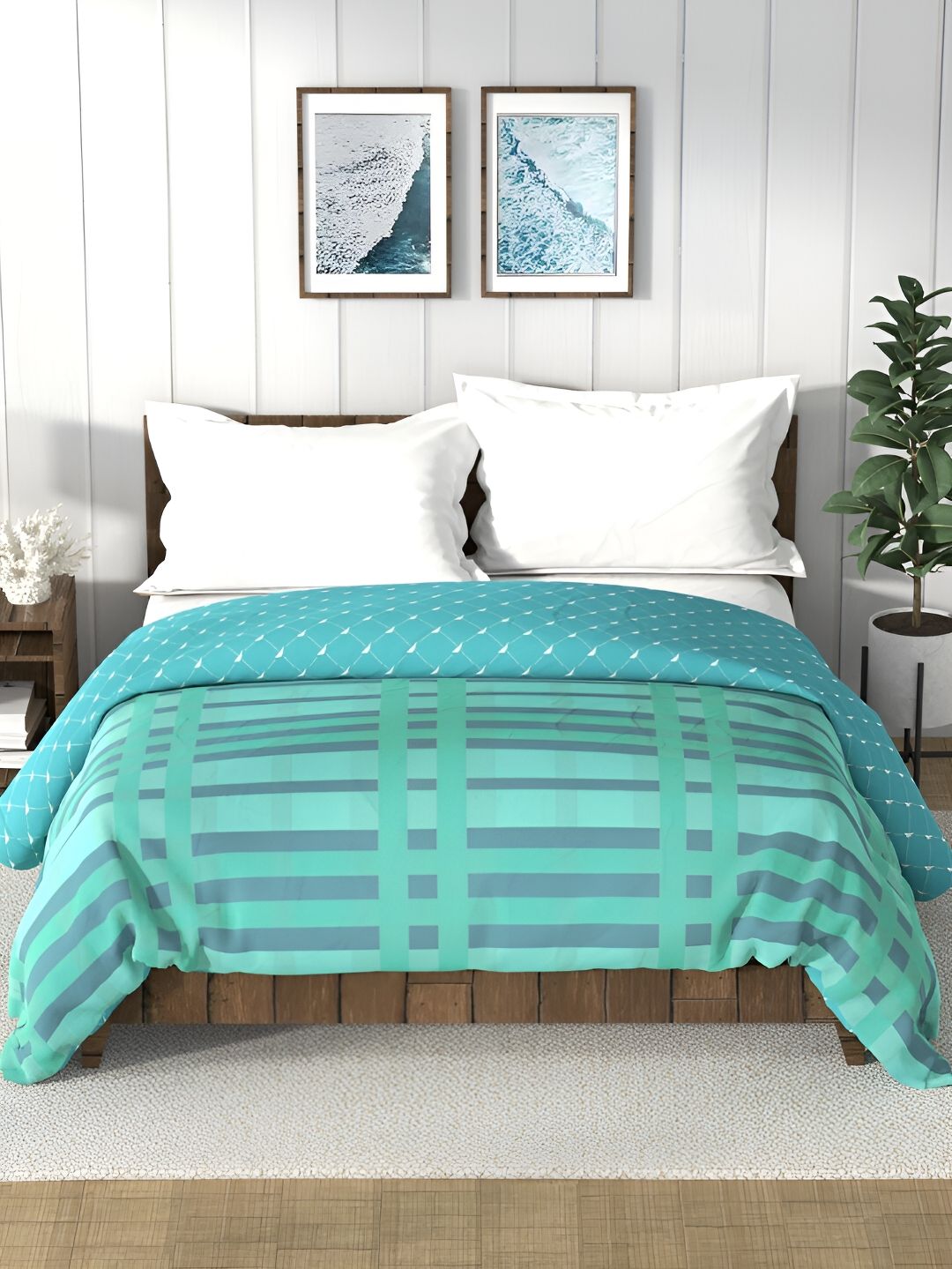Nautica Bristol Sea Green Checked AC Room 150 GSM Double Bed Comforter-image-23