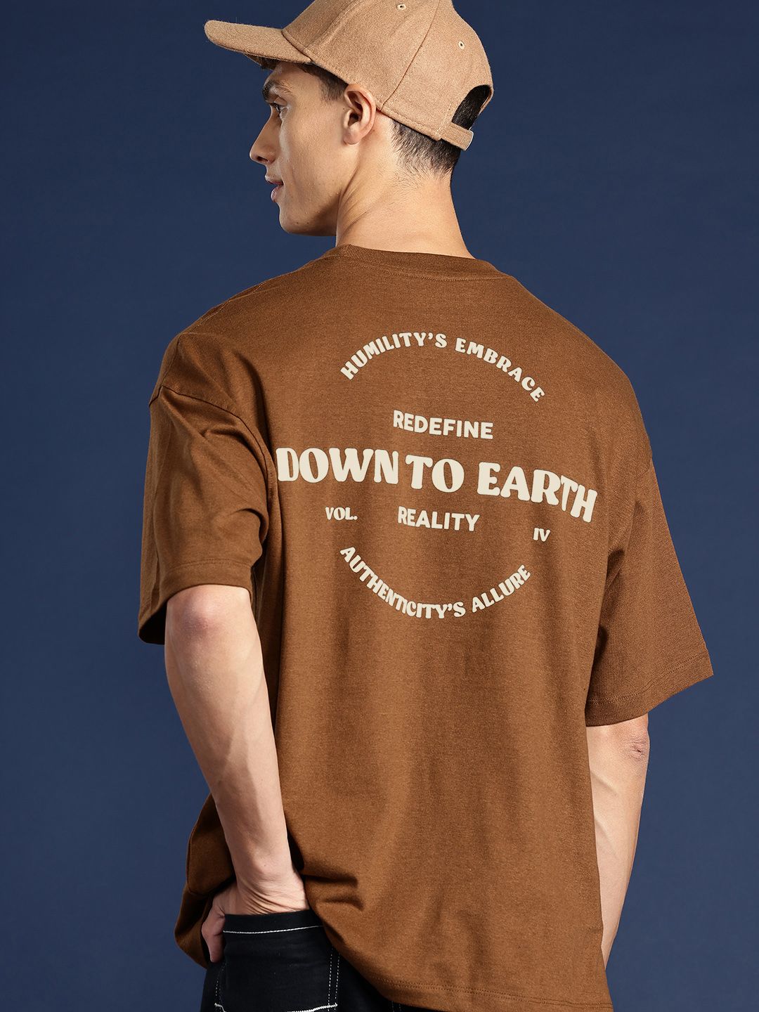 Mast & Harbour Printed Drop-Shoulder Sleeves Oversized T-shirt