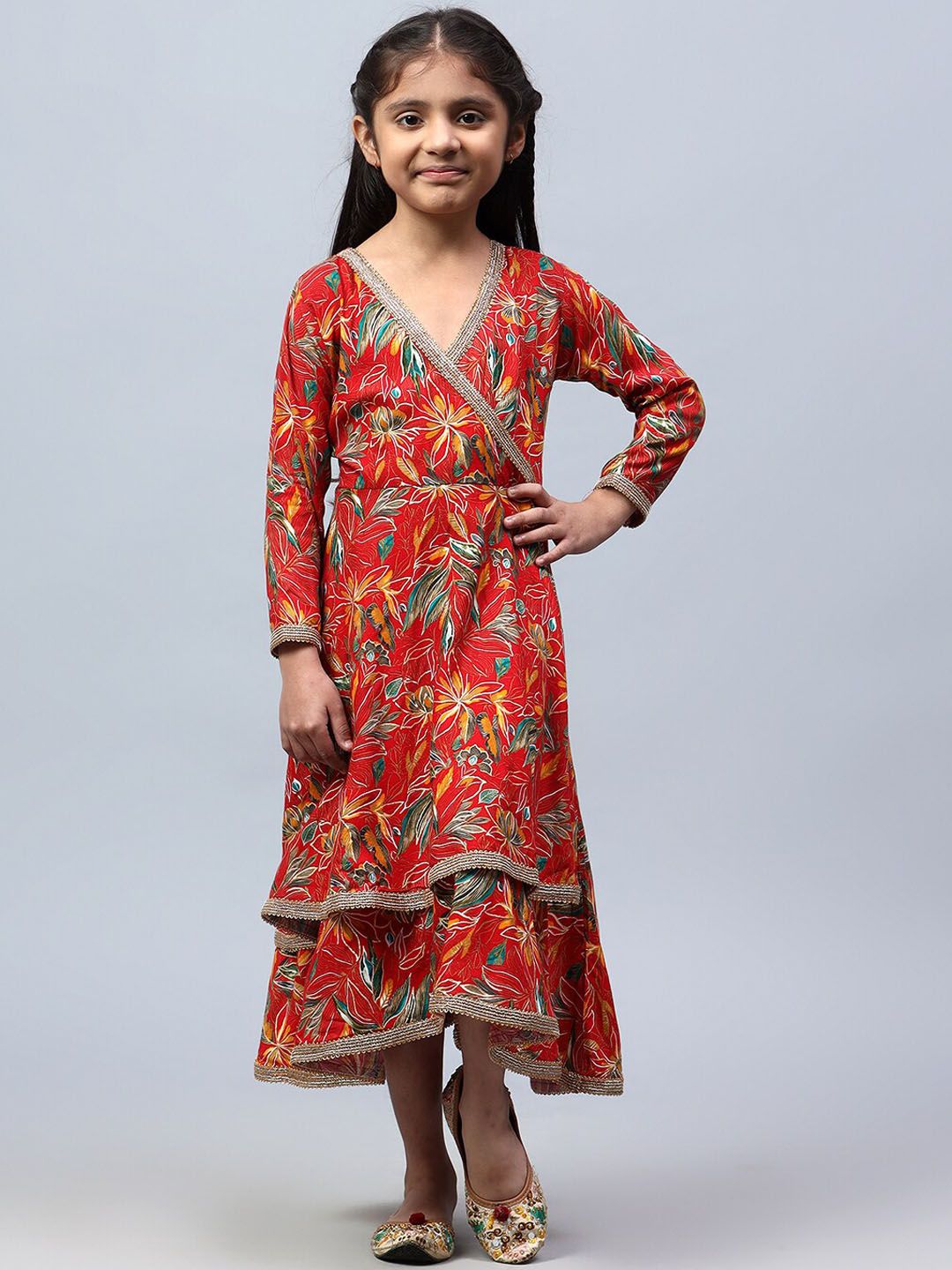 BAESD Girls Floral Printed V Neck Long Sleeves Ethnic Dress-picture-53