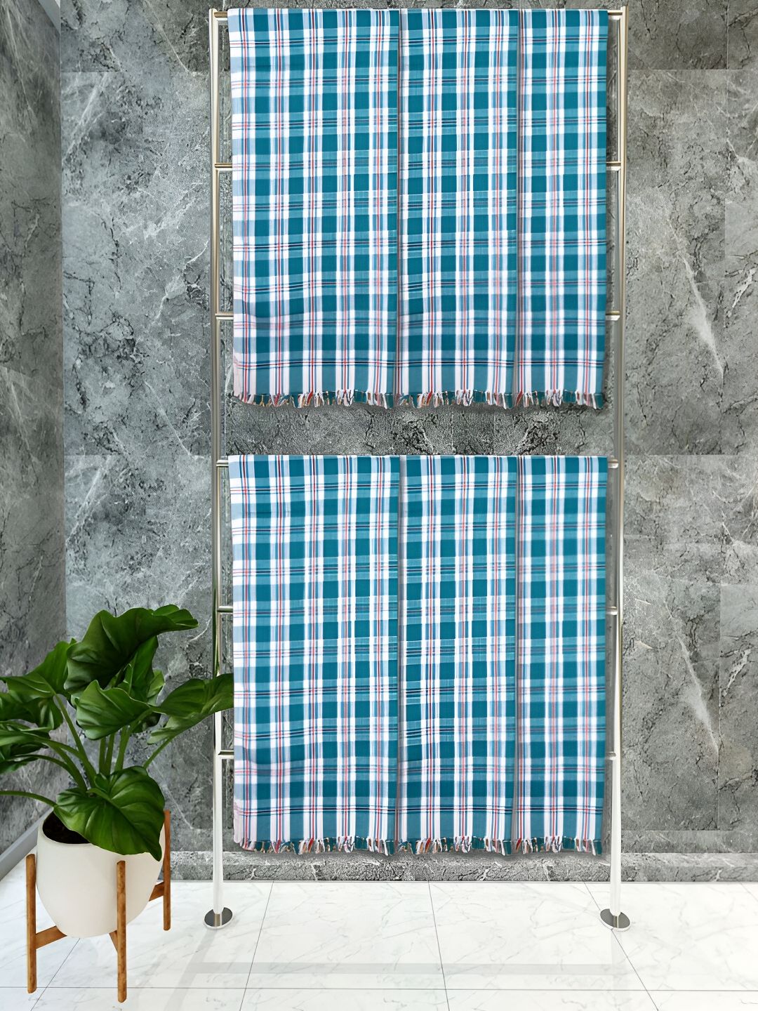 Athom Living Green & White 6 Pieces Striped Cotton 150 GSM Towels-image-16