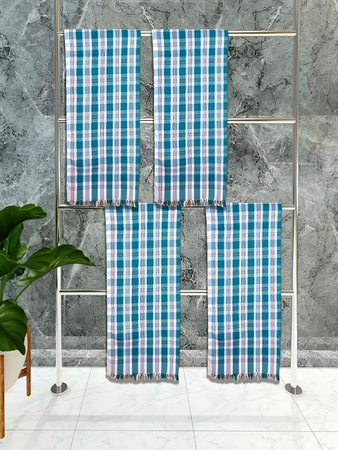 Athom Living Blue & White 4 Piece Cotton 150 GSM Towels-image-0