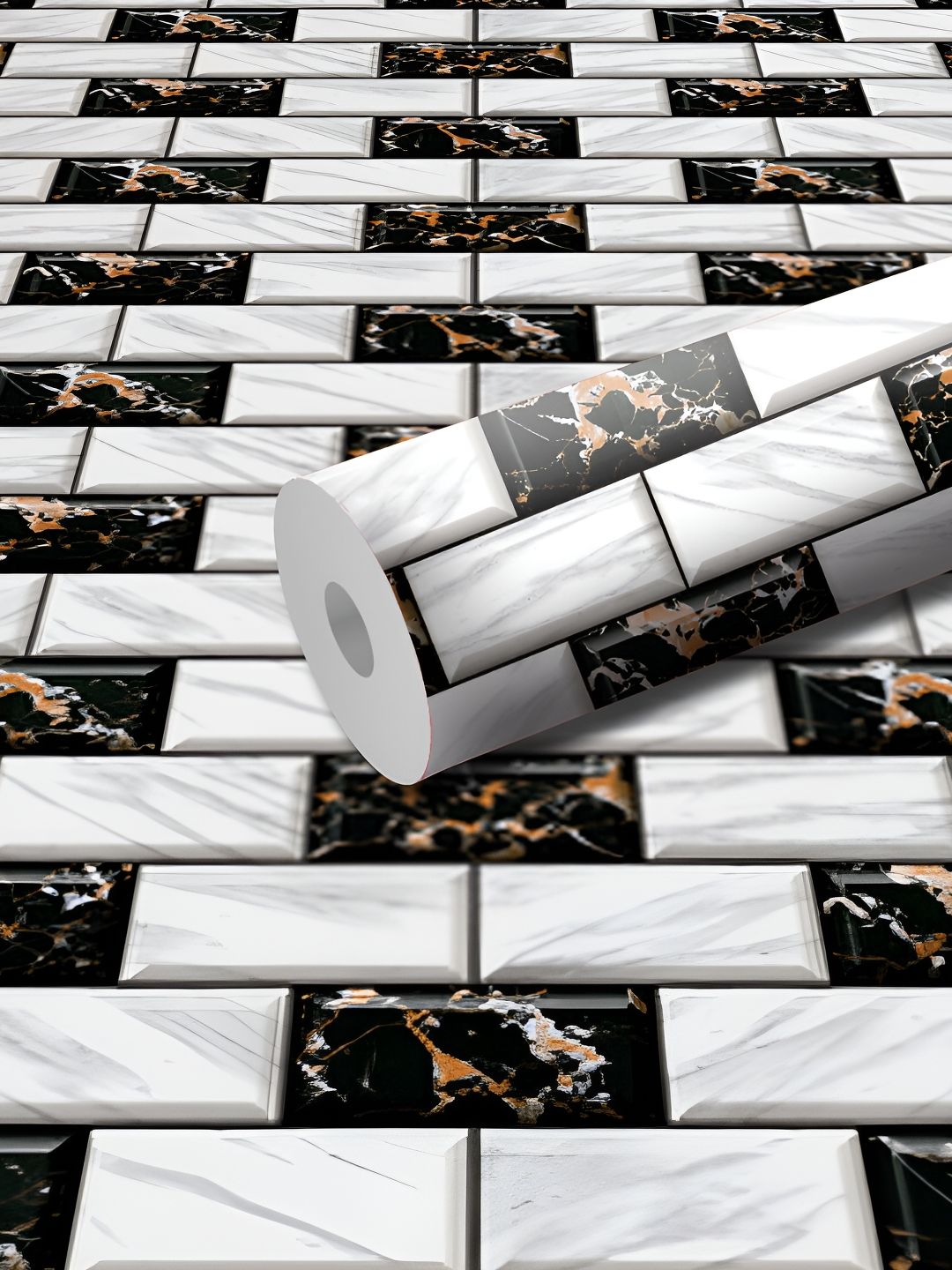 WALLWEAR Grey & Black Geometric Printed Waterproof Self-Adhesive Wallpaper