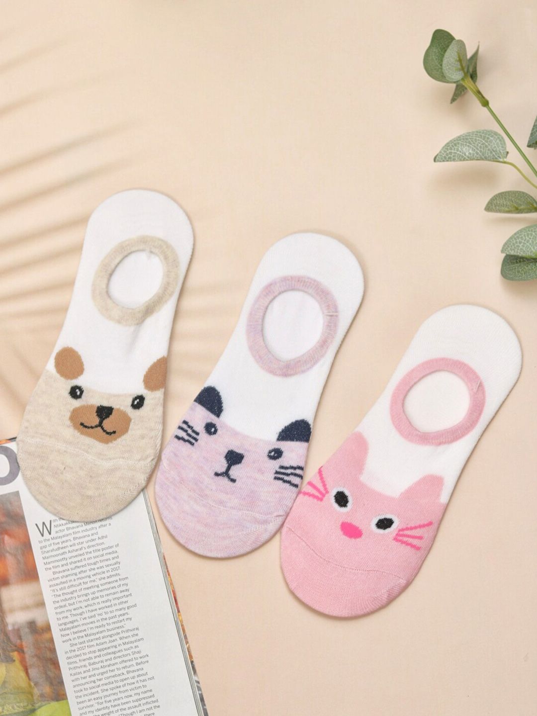 Yellow Bee Girls Pack Of 3 Patterned Cotton Shoe Liners Socks-picture-39