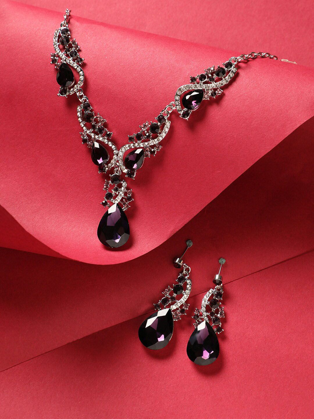 DressBerry Black Silver-Plated Stone-Studded Jewellery Set-picture-16