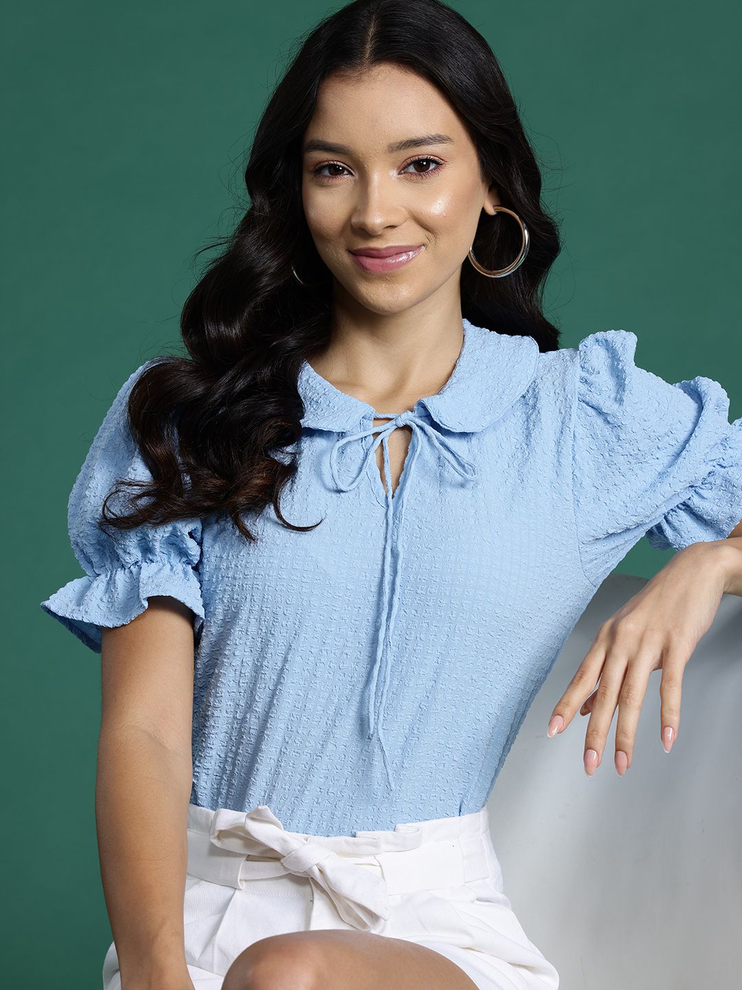 DressBerry Peter Pan Collar Seersucker Top-picture-29