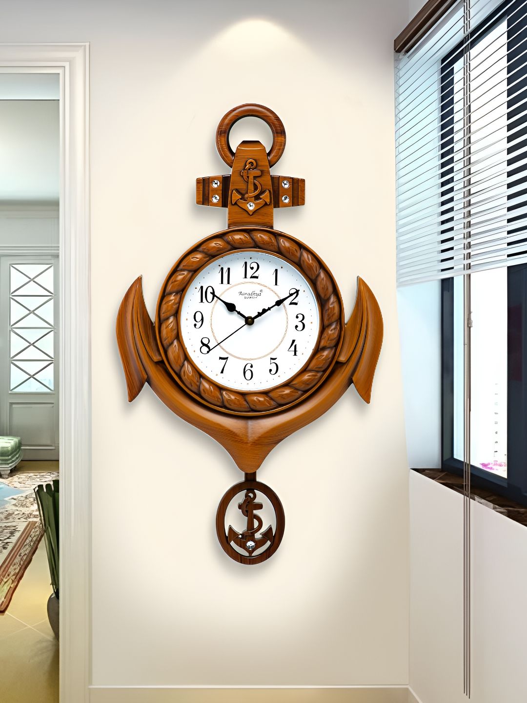 Attractionz Brown & White Round Shaped Contemporary Pendulum Analogue Wall Clock-picture-12