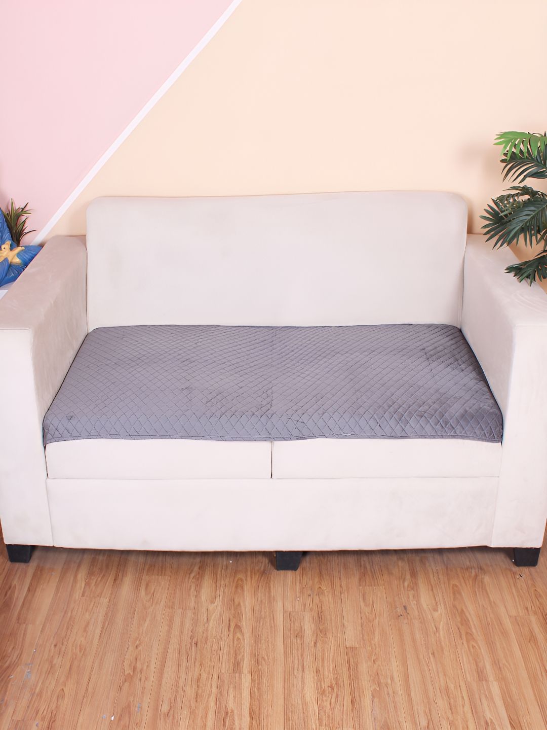 STITCHNEST Grey Self Design 1 Seater Sofa Cover-image-44