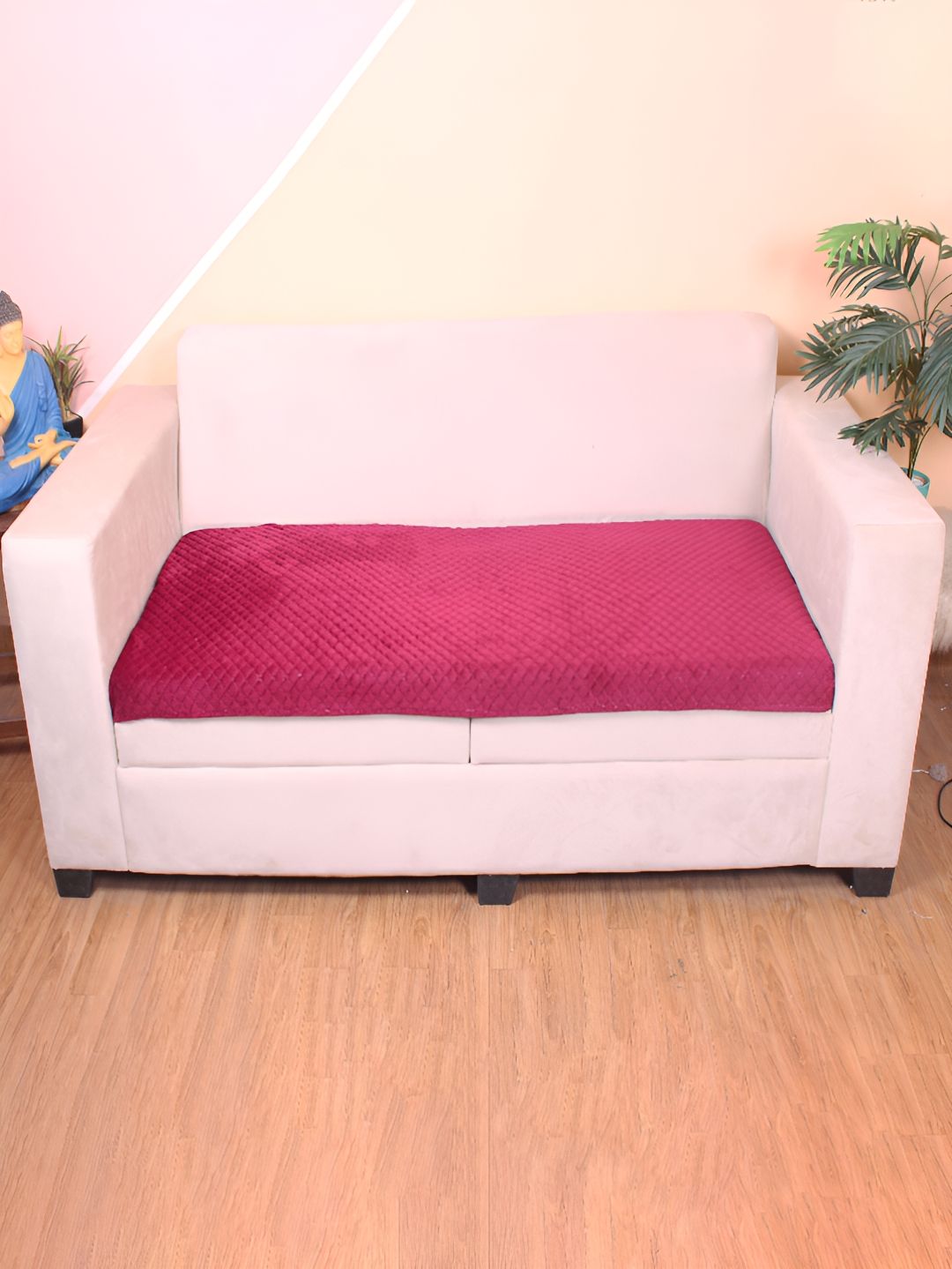 STITCHNEST Maroon Self Design 1 Seater Sofa Cover-picture-13