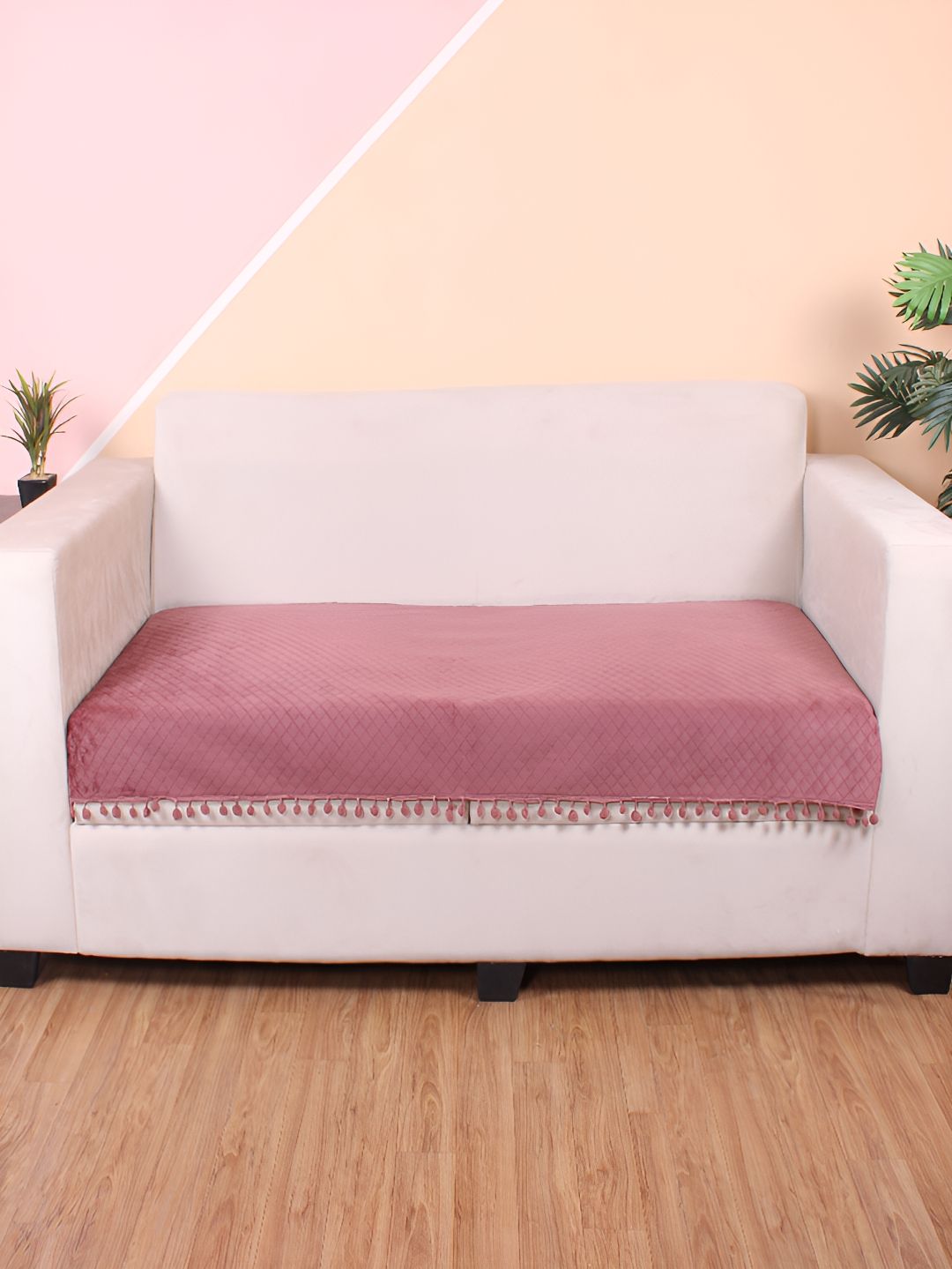 STITCHNEST Peach & Beige Self Design 1 Seater Sofa Cover-picture-40