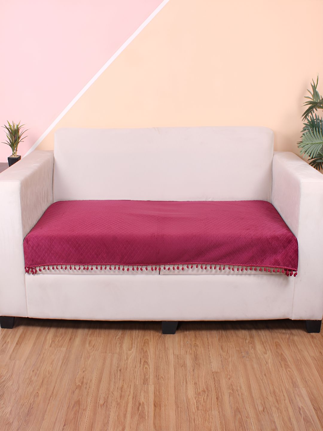 STITCHNEST Maroon & Beige Self Design 1 Seater Sofa Cover-picture-35