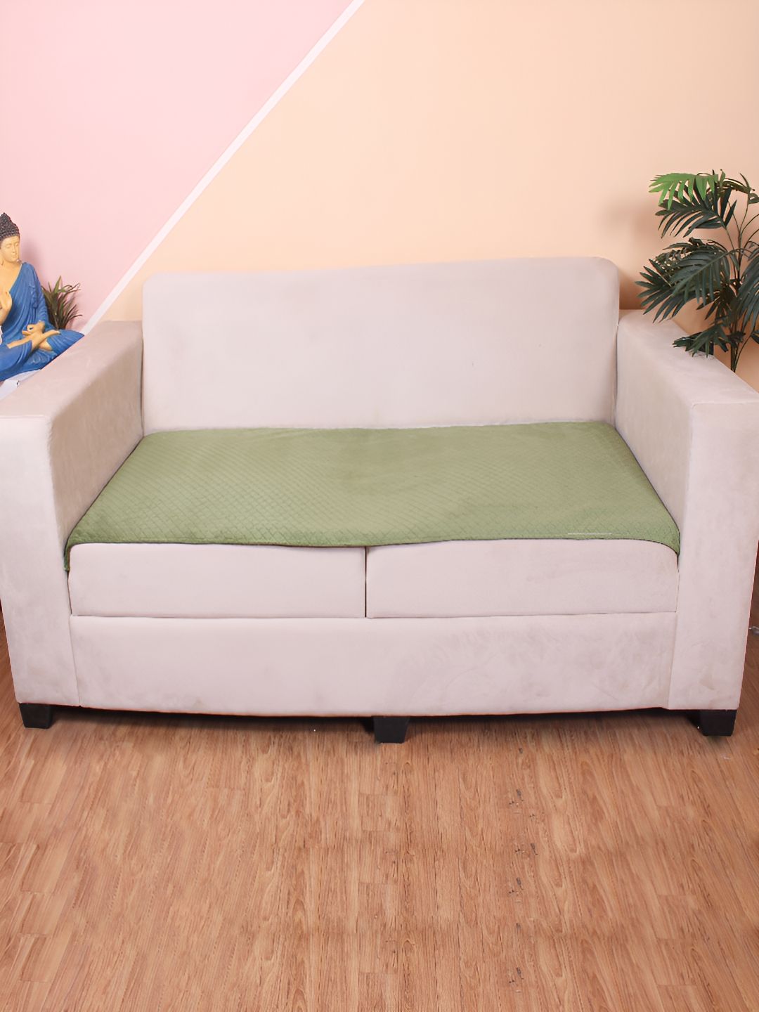 STITCHNEST Olive Green Self Design 1 Seater Sofa Cover-picture-24
