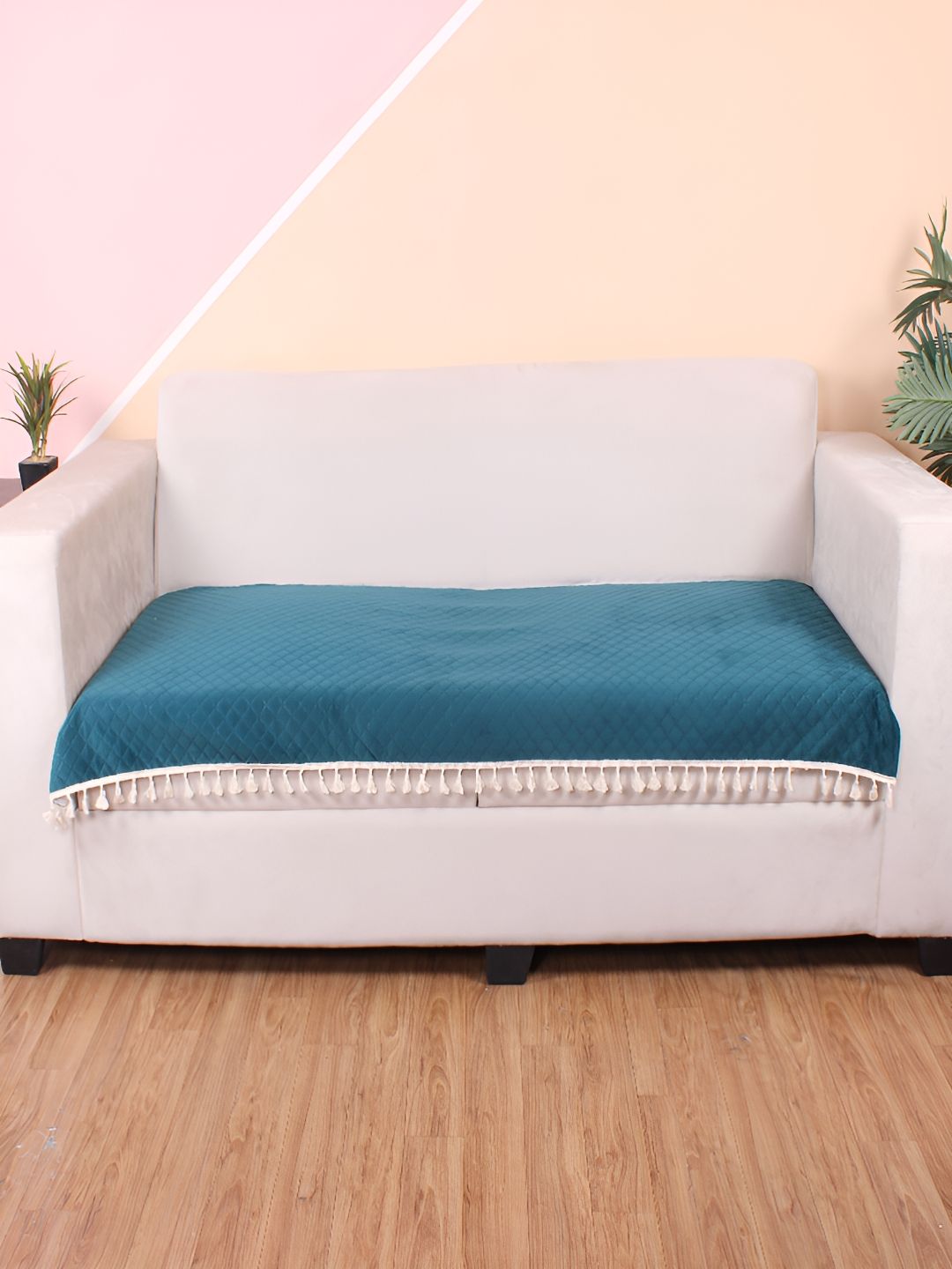 STITCHNEST Sea Green & Beige Self Design 2 Seater Sofa Cover-picture-37