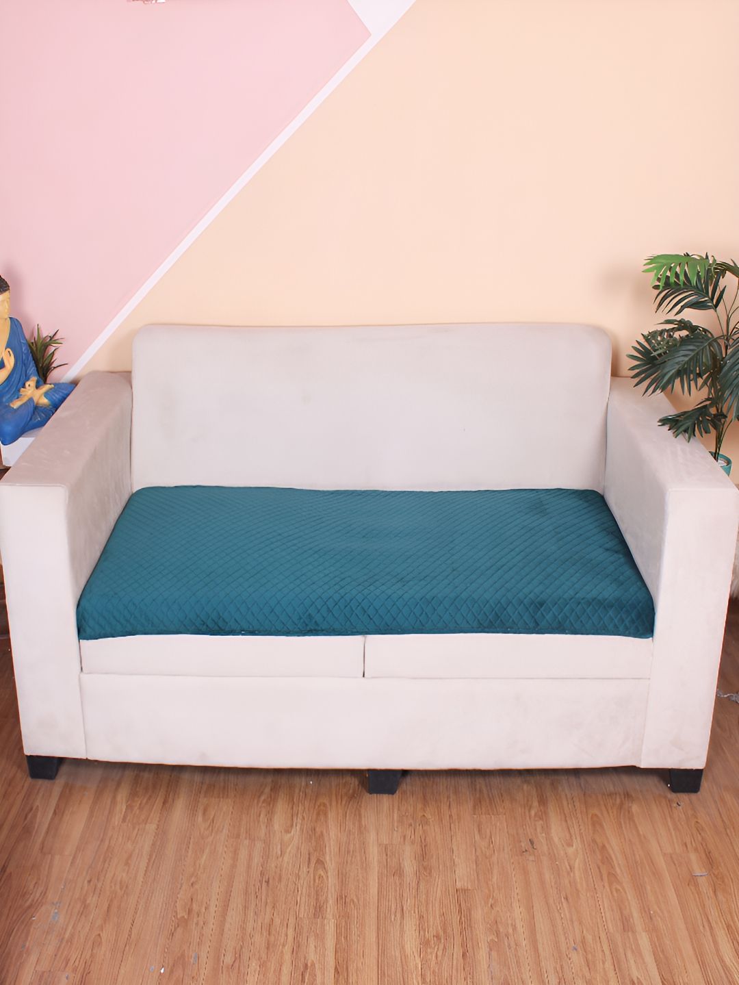 STITCHNEST Sea Green Self Design 1 Seater Sofa Cover-picture-45