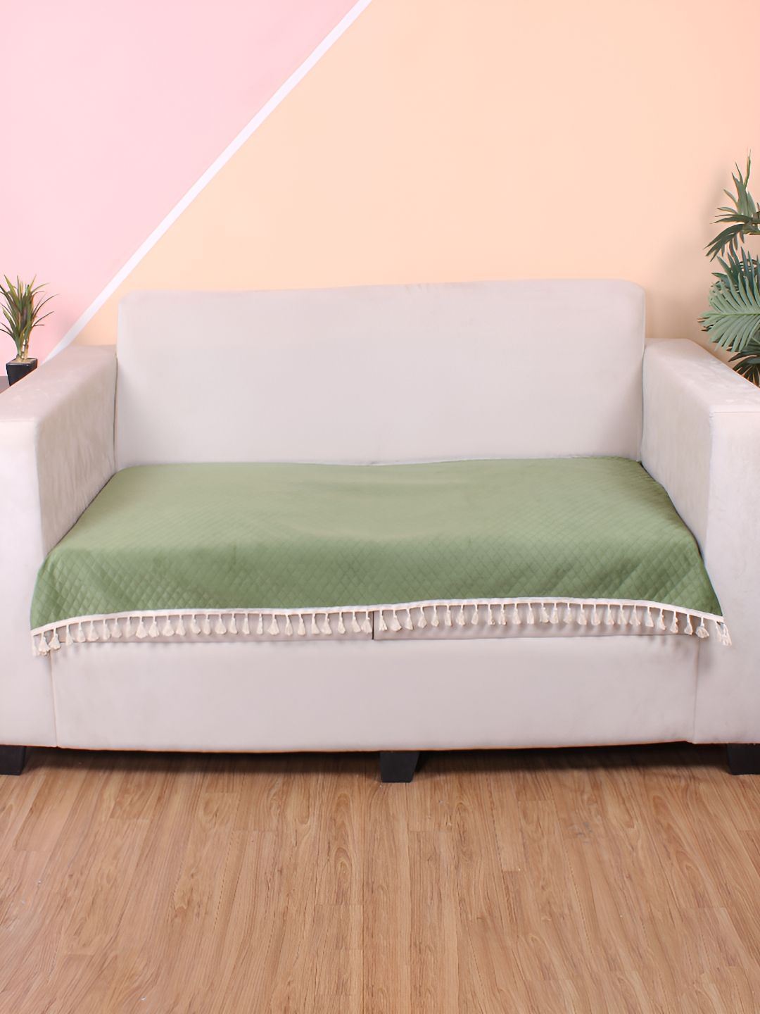 STITCHNEST Olive Green & Beige Self Design 1 Seater Sofa Cover-picture-39