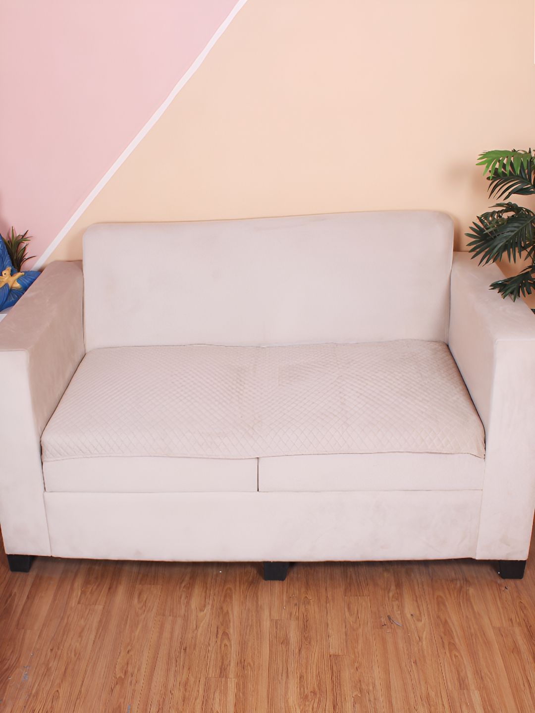 STITCHNEST Beige Self Design 1 Seater Sofa Cover-picture-46