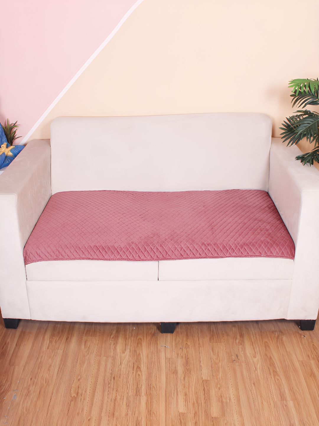 STITCHNEST Peach Self Design 3 Seater Sofa Cover-picture-49