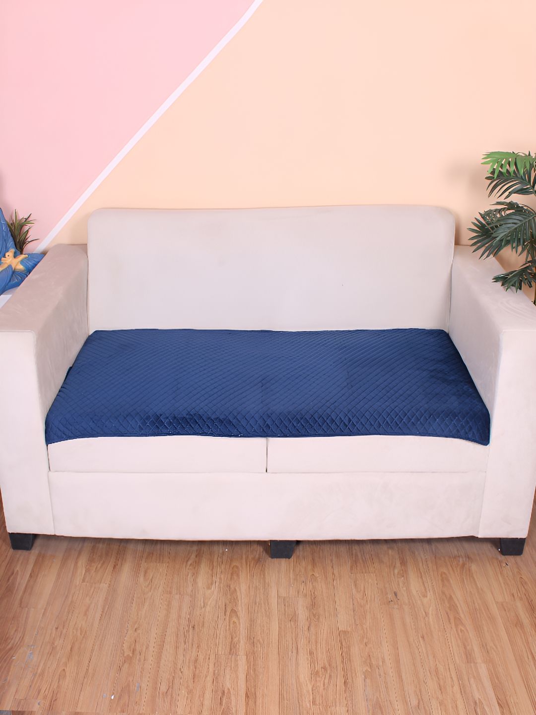 STITCHNEST Blue Self Design 1 Seater Sofa Cover-picture-57
