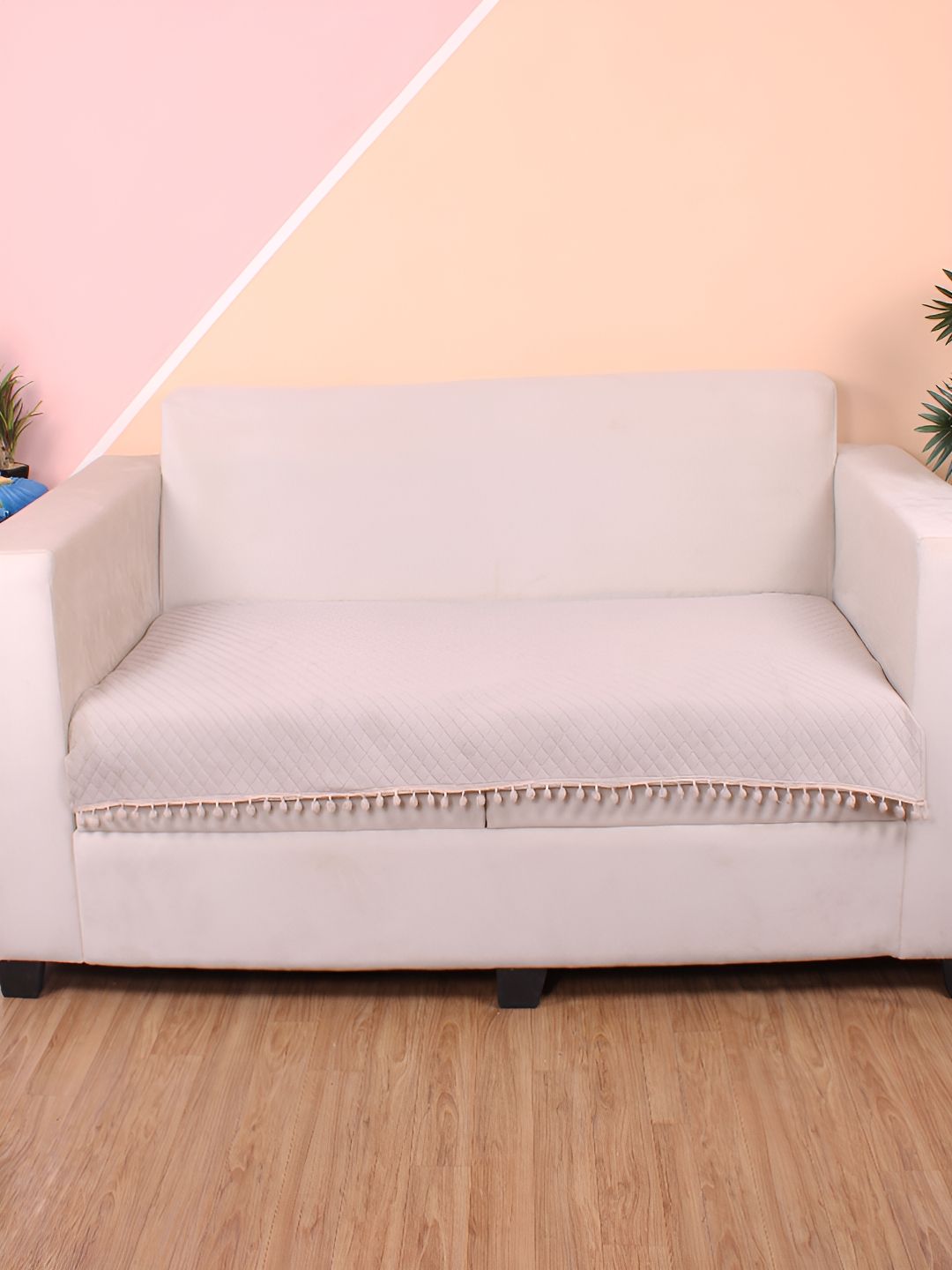 STITCHNEST Beige Self Design 3 Seater Sofa Cover-picture-47
