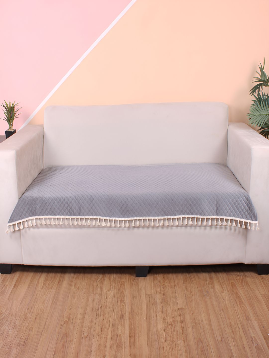 STITCHNEST Grey & Beige Self Design 3 Seater Sofa Cover-picture-44