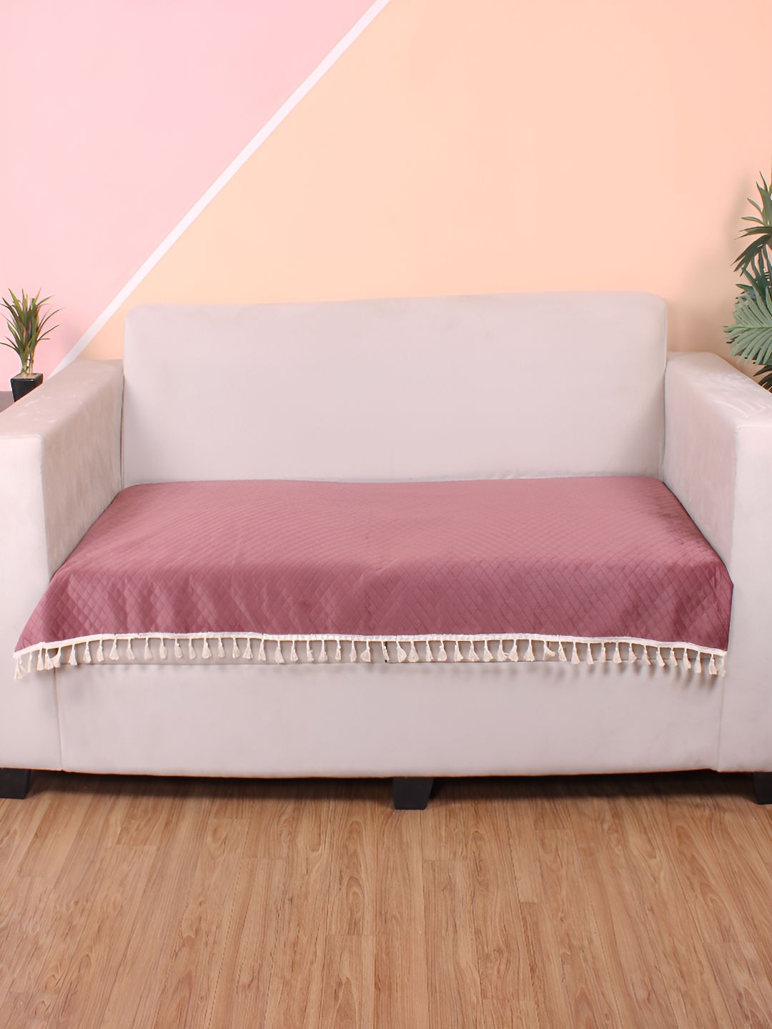 STITCHNEST Peach & Beige Self Design 3 Seater Sofa Cover-picture-21