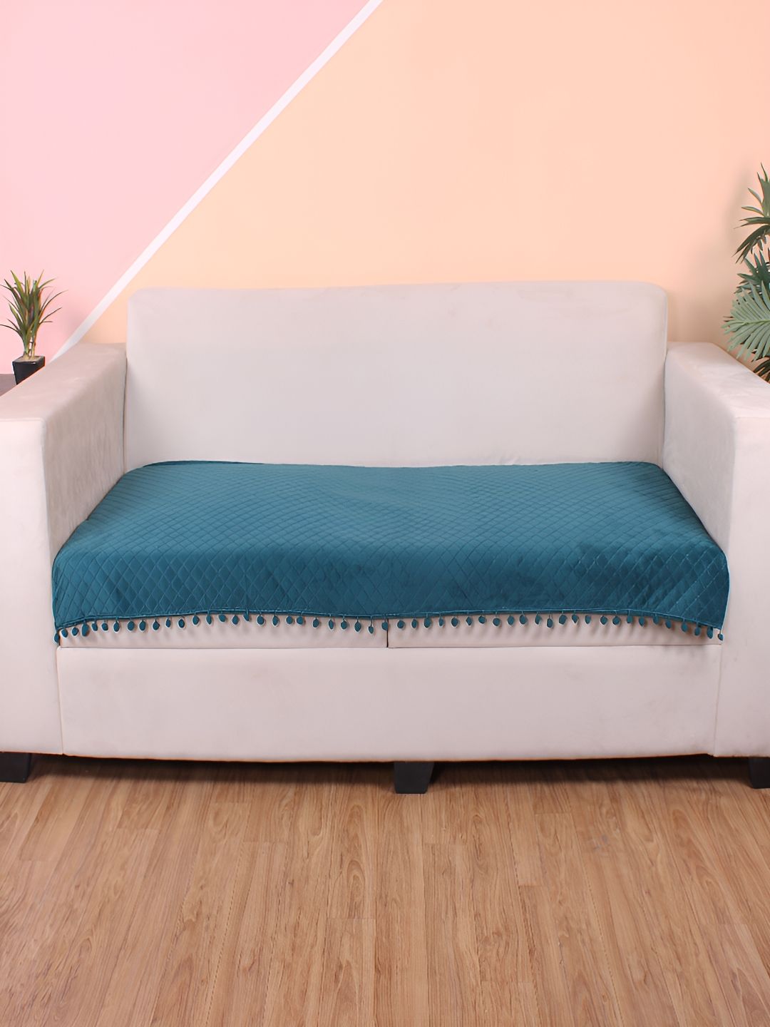 STITCHNEST Green Self Design 3 Seater Sofa Cover-image-25