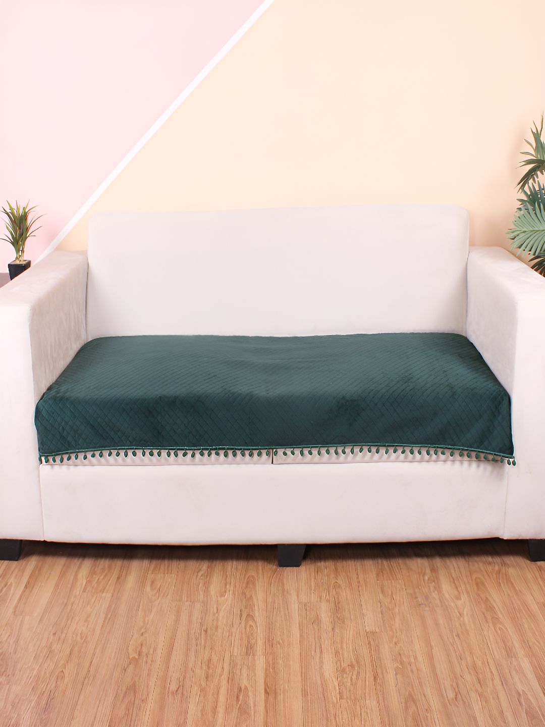 STITCHNEST Green & Beige Self Design 1 Seater Sofa Cover-picture-44