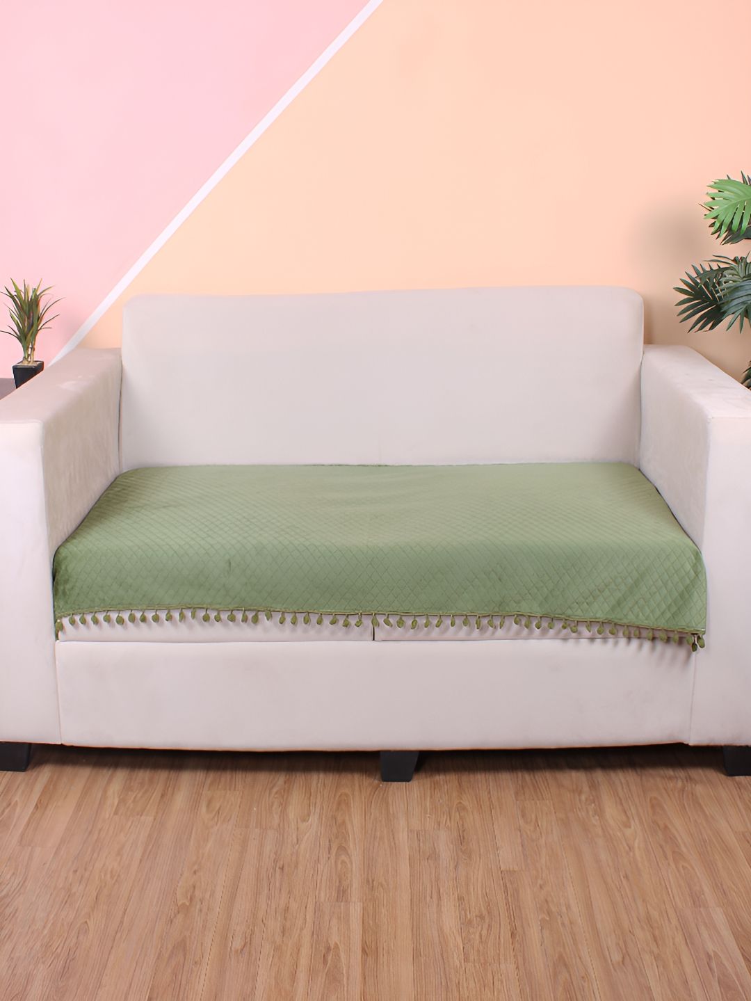 STITCHNEST Olive Green Self Design 3 Seater Sofa Cover-image-49