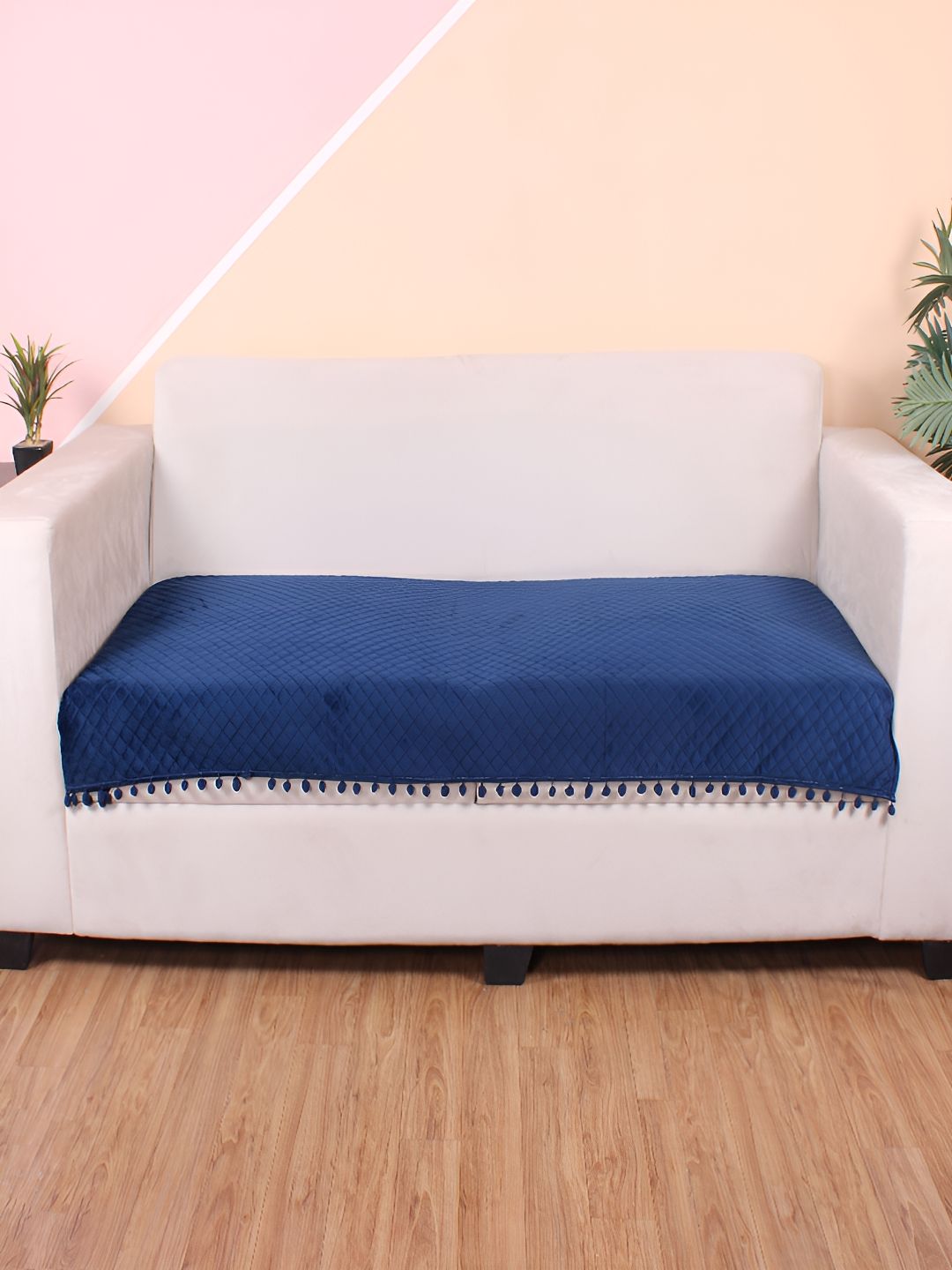 STITCHNEST Blue Self Design 1 Seater Sofa Cover-picture-14