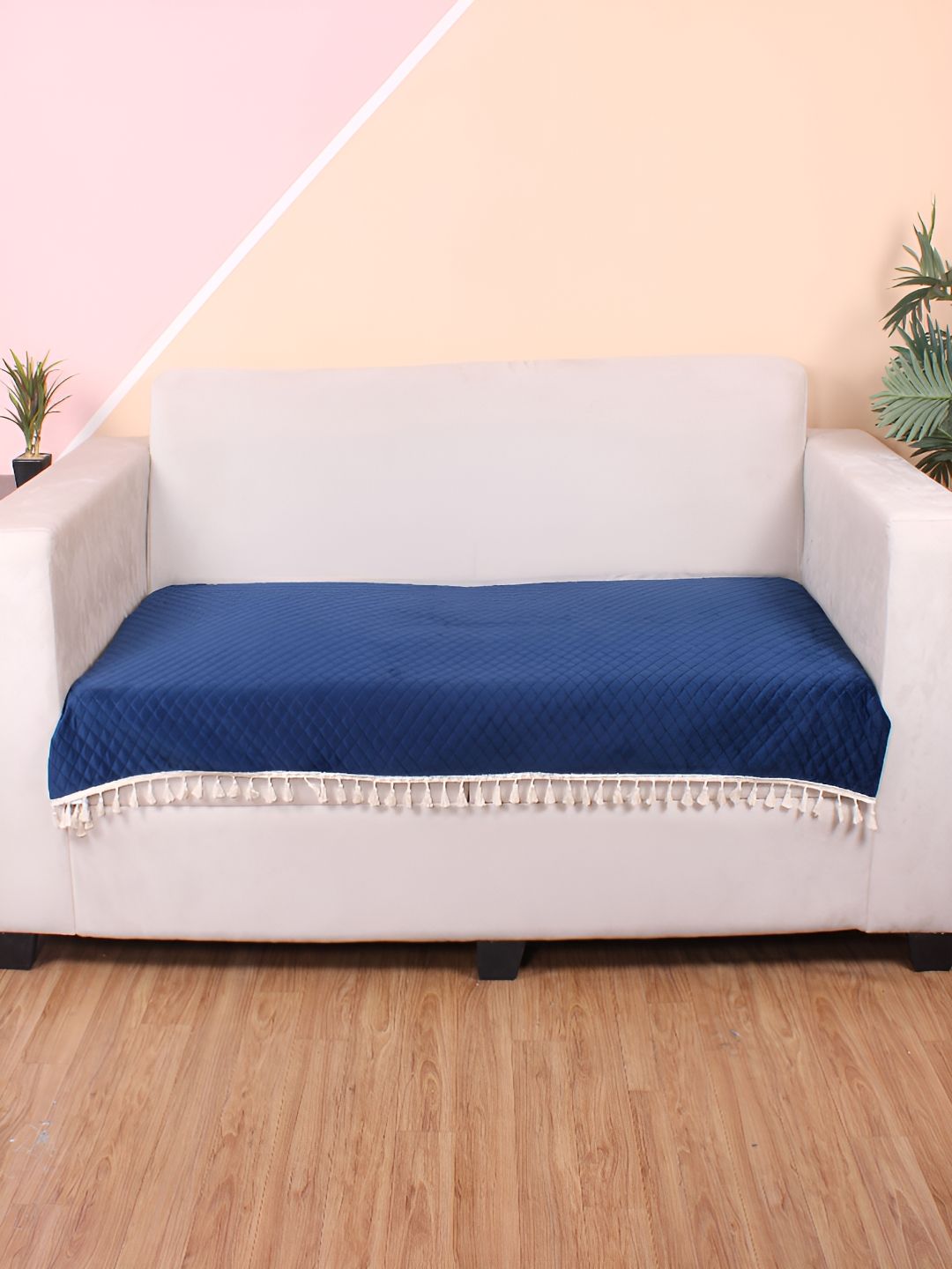 STITCHNEST Blue & Beige Self Design 1 Seater Sofa Cover-picture-18