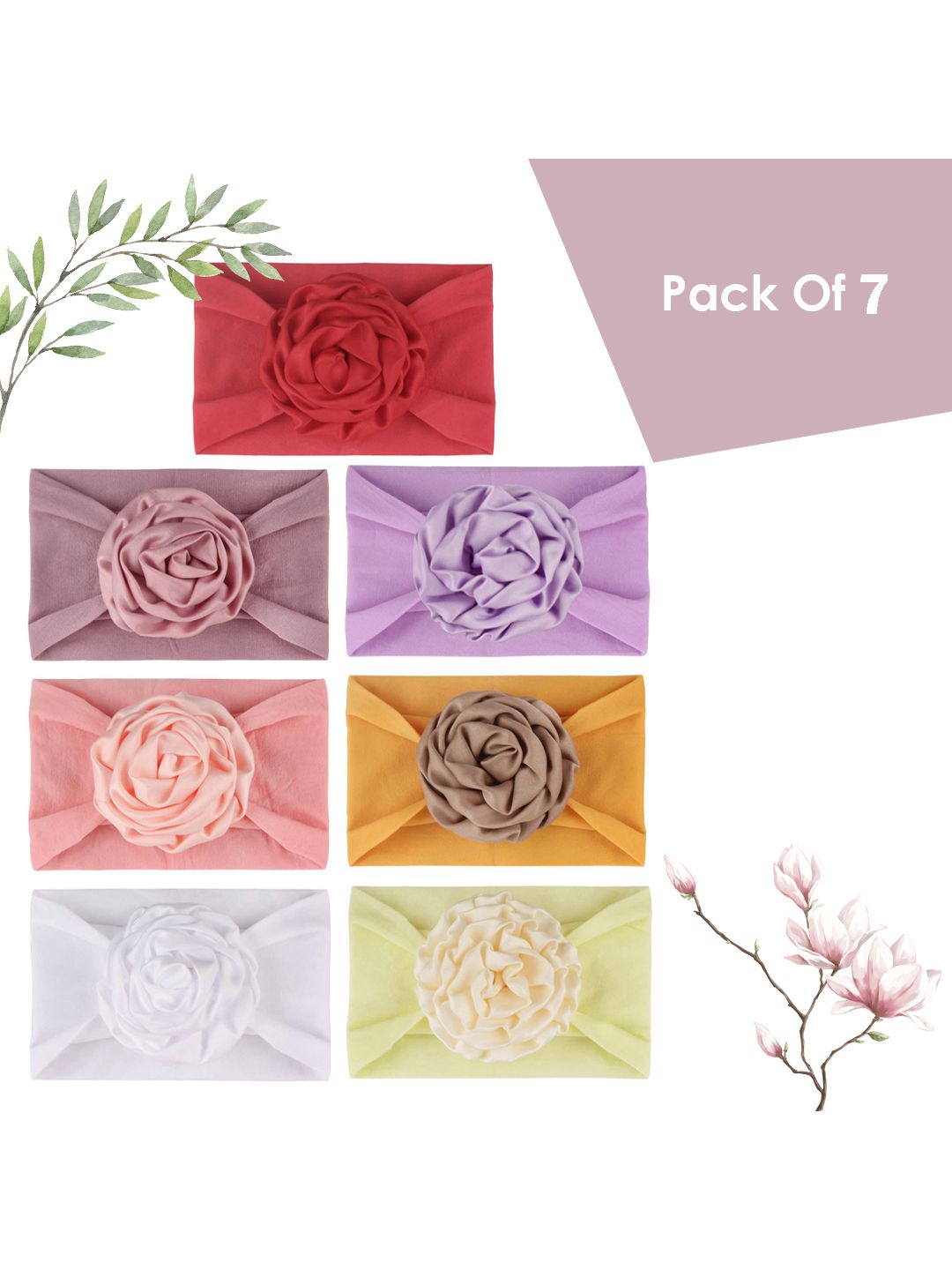 SYGA Infants Girls Set Of 7 Floral Stretchable Headband-image-28