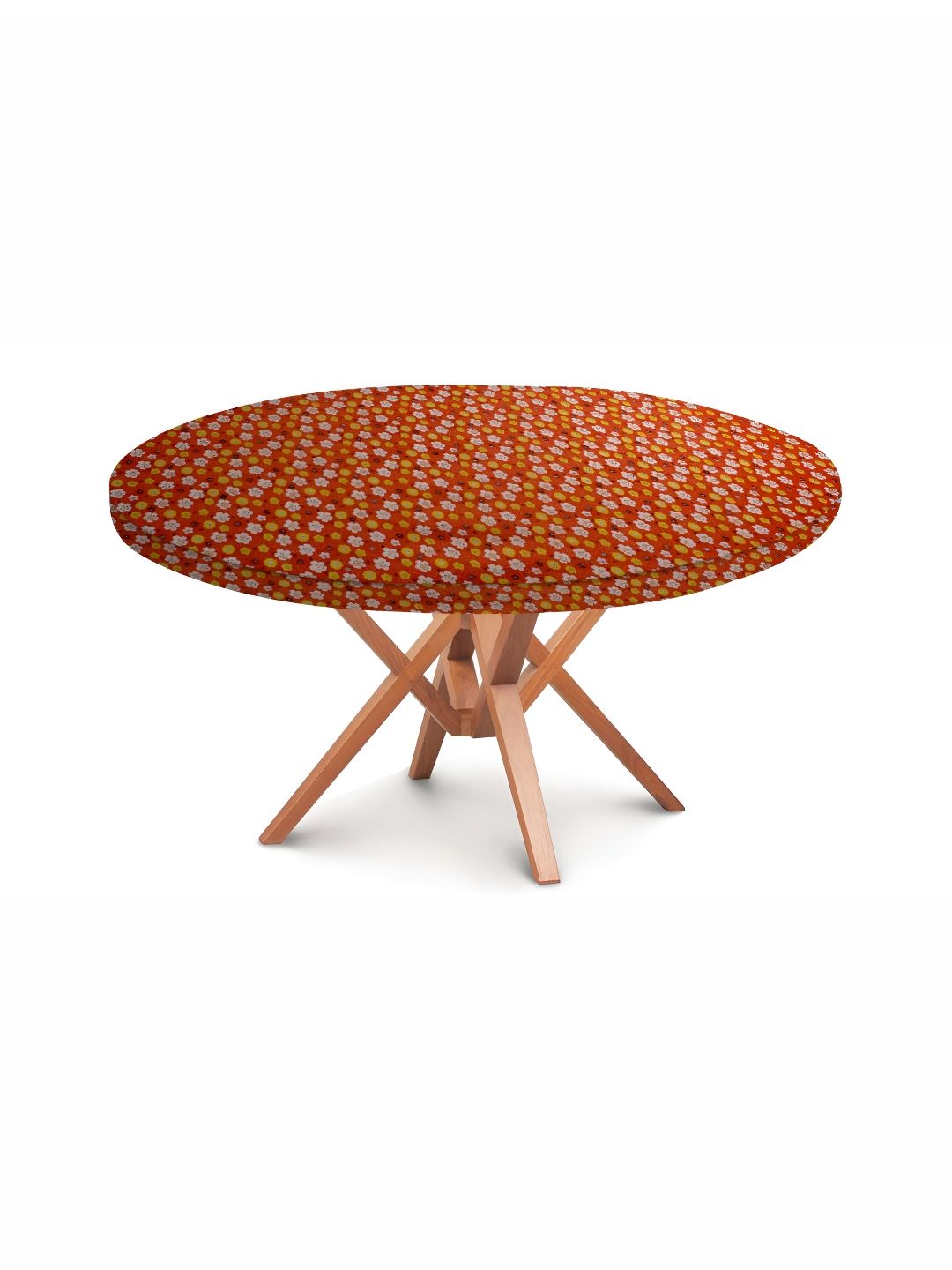 Stylista Orange & White Floral Printed Waterproof Round Elasticated 4 Seater Table Cover-picture-23